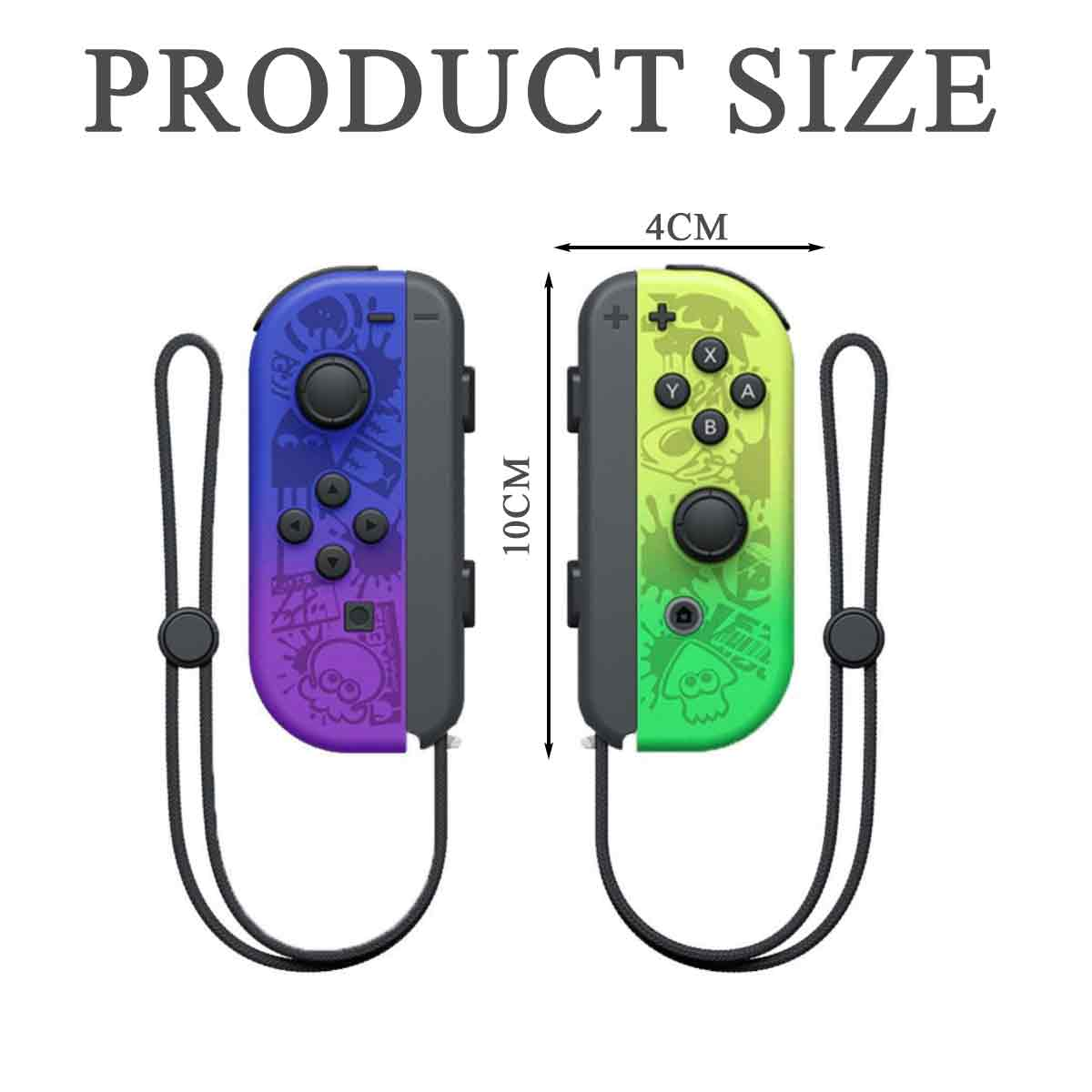 Zwei Controller, lila und grün. Größe 10cm x 4cm.