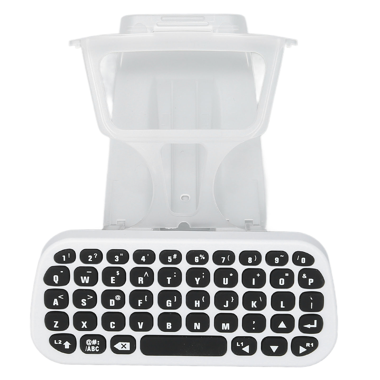 Ein weißes Tastaturgehäuse mit einem durchsichtigen oberen Teil.