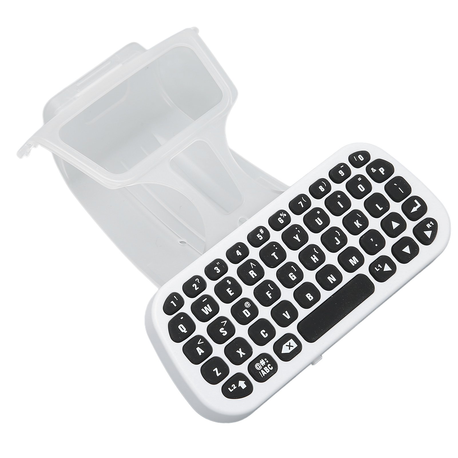 Ein weißes Tastatur- und Behälterset mit schwarzen Tasten auf weißem Hintergrund.