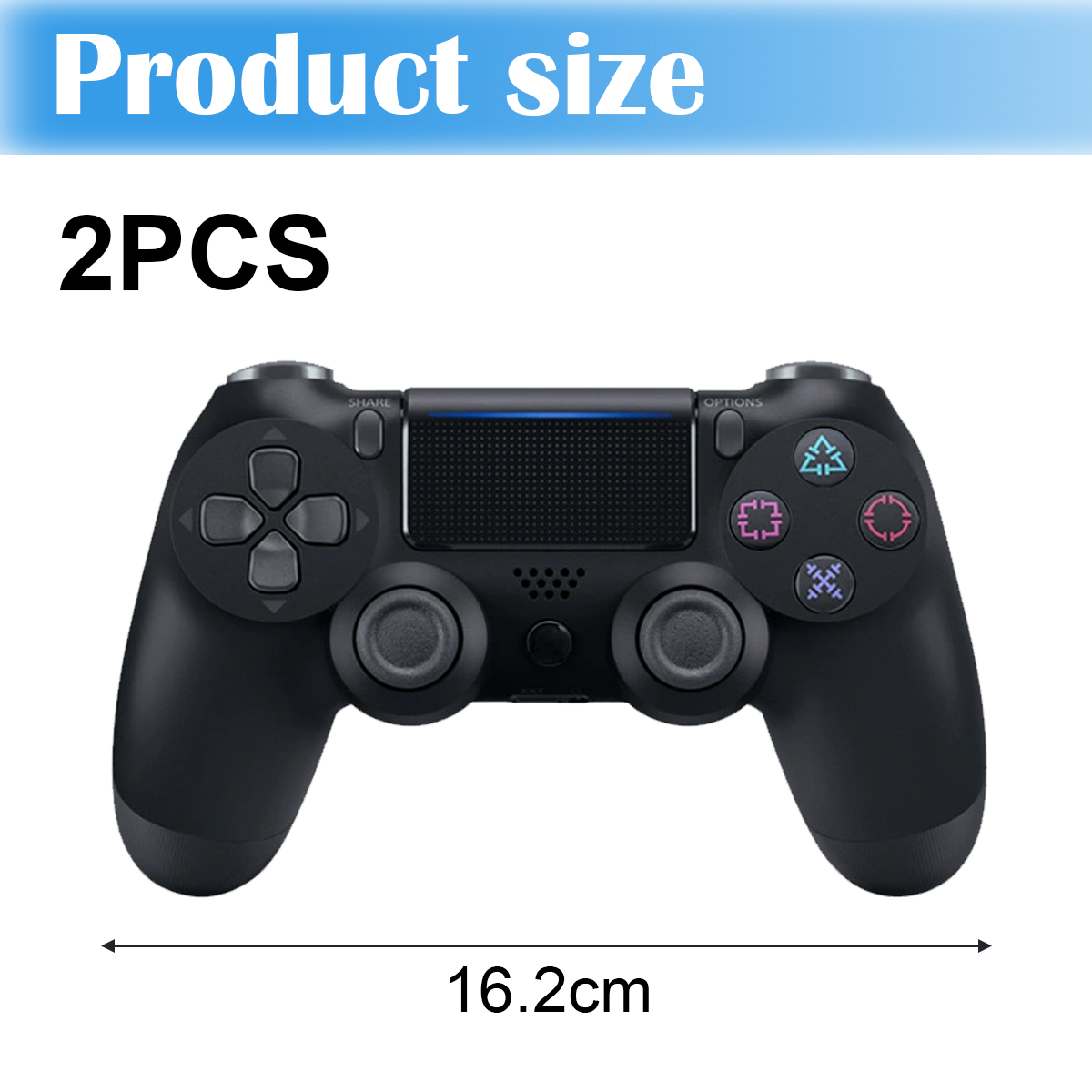 Schwarzer Controller mit Pfeiltasten und Symbolen. Produktgröße 16,2 cm.