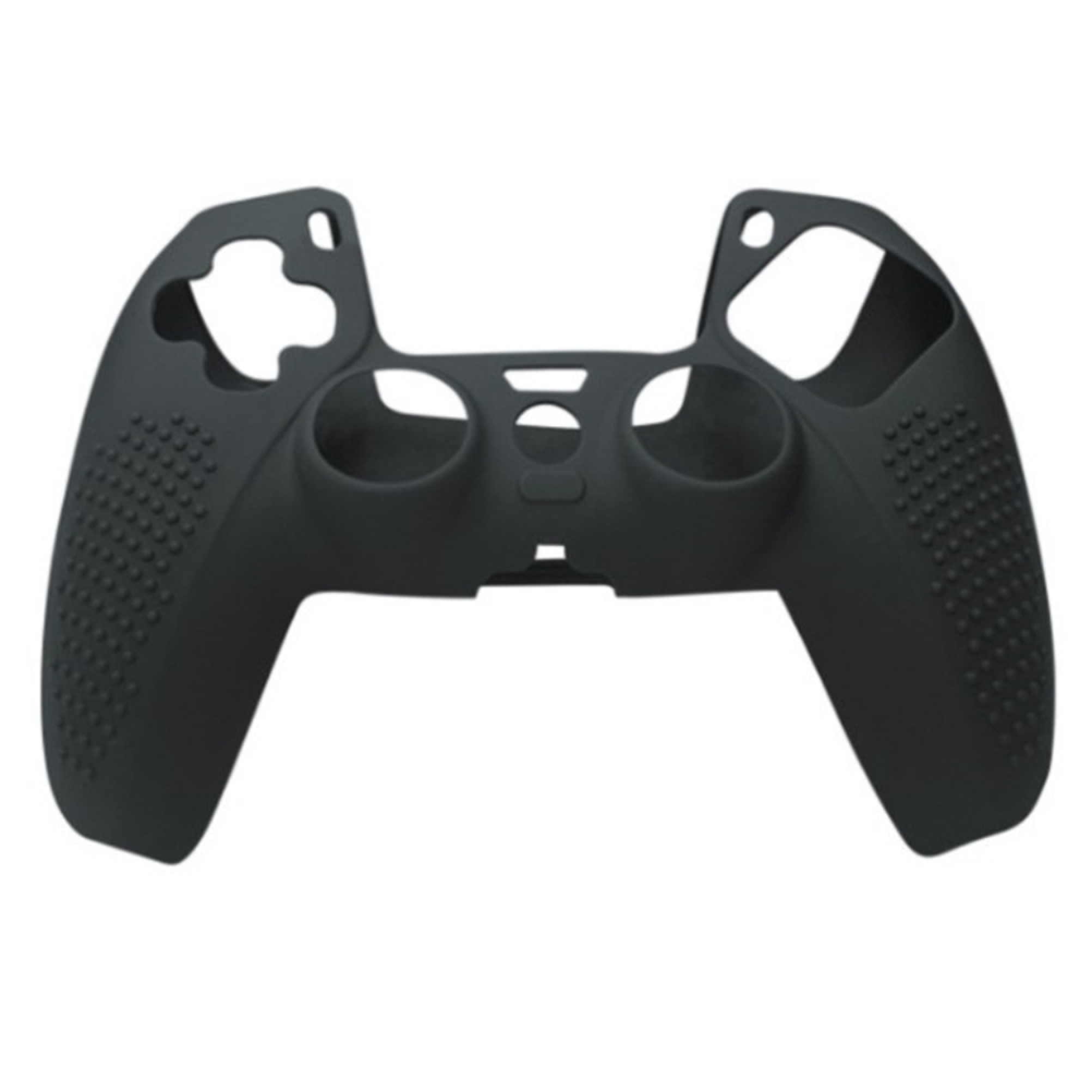 Schwarze Silikonhülle für einen Controller mit Noppen an den Griffen.