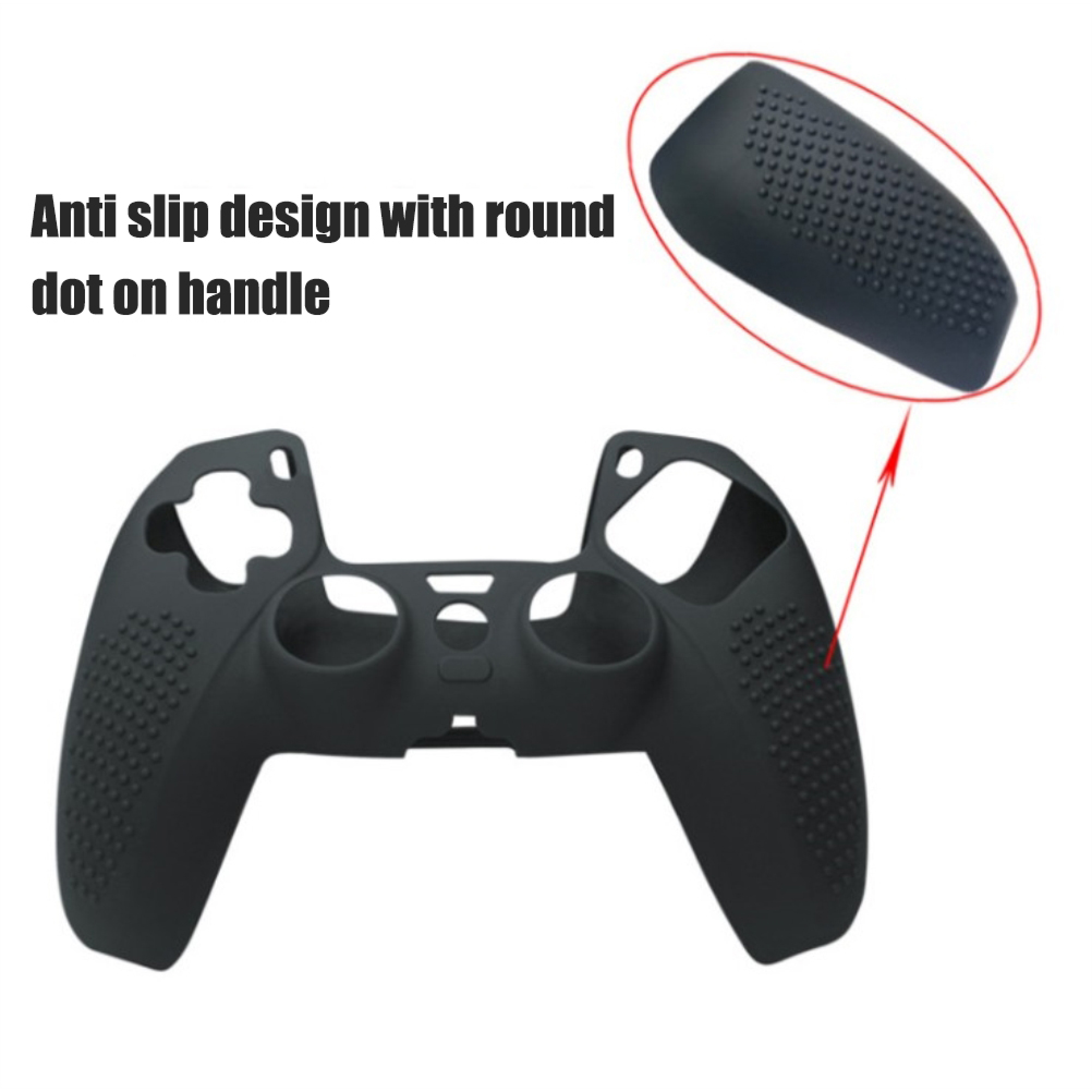 Schwarze Controller-Hülle mit rutschfestem Punktmuster an den Griffen.