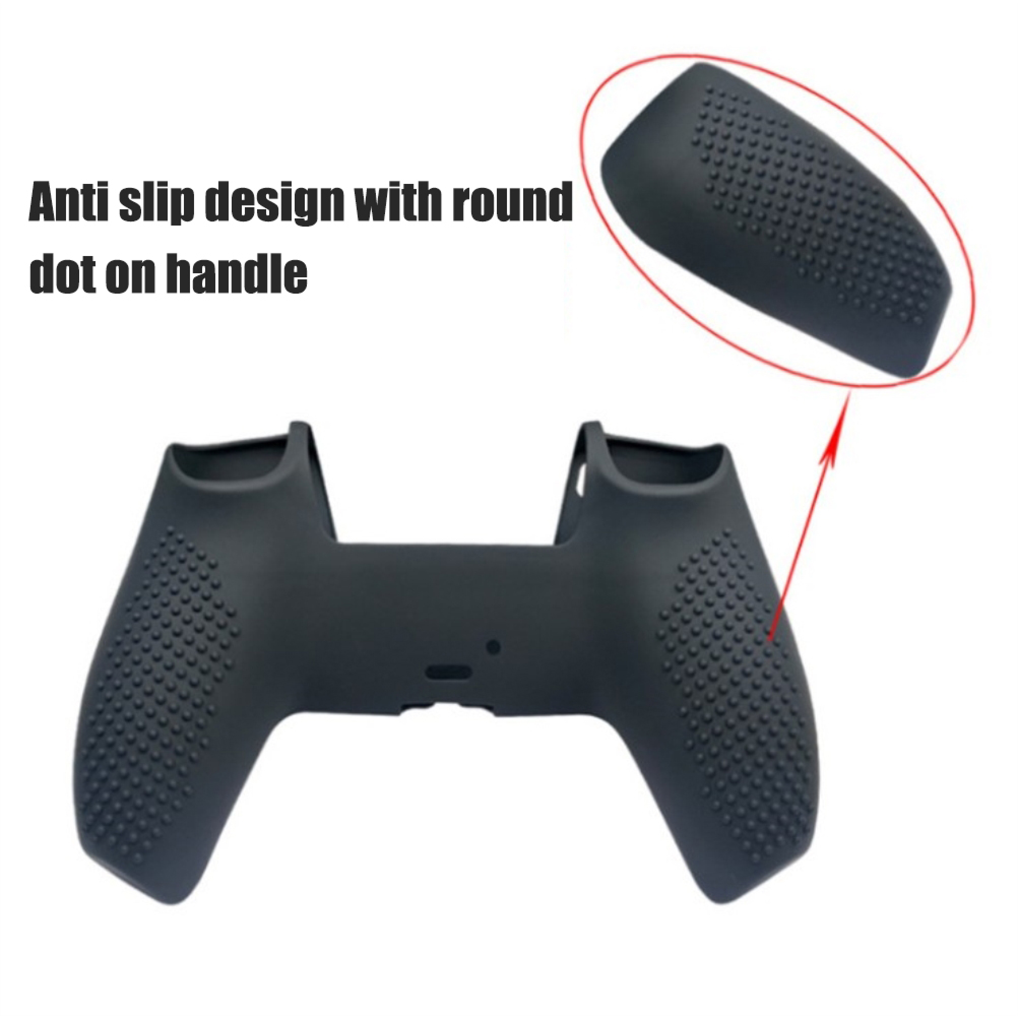 Schwarze Controller-Hülle mit Noppen für besseren Halt und roten Pfeilen.