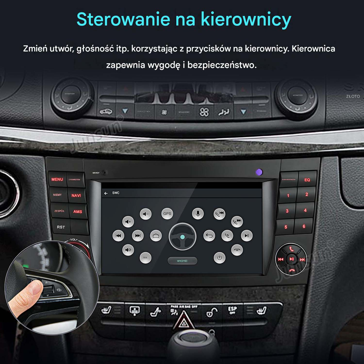 Ekran radia samochodowego wyświetla ikony sterowania mediami i klawiaturę.