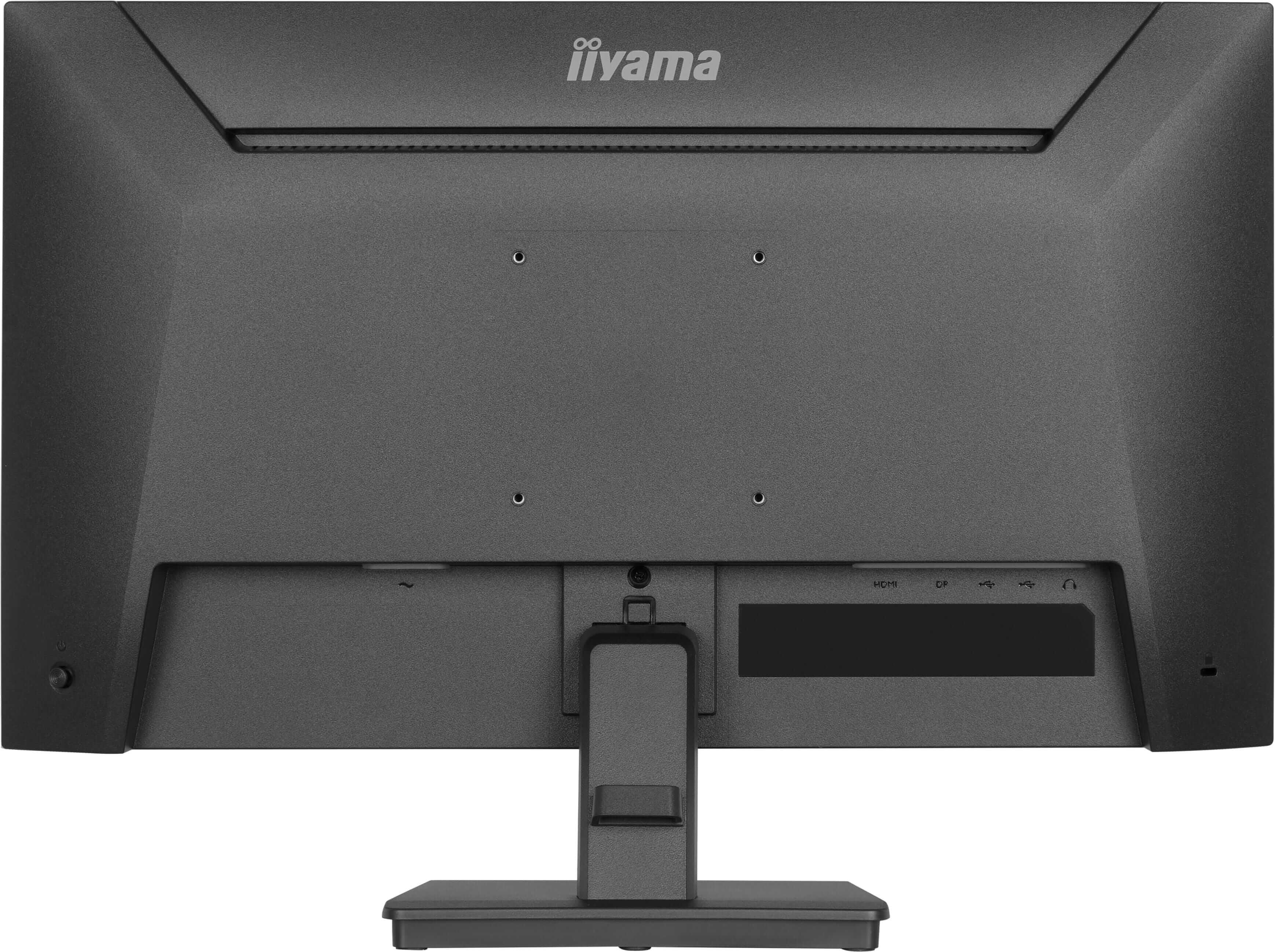 Tył czarnego monitora z portami takimi jak HDMI, DP i USB.
