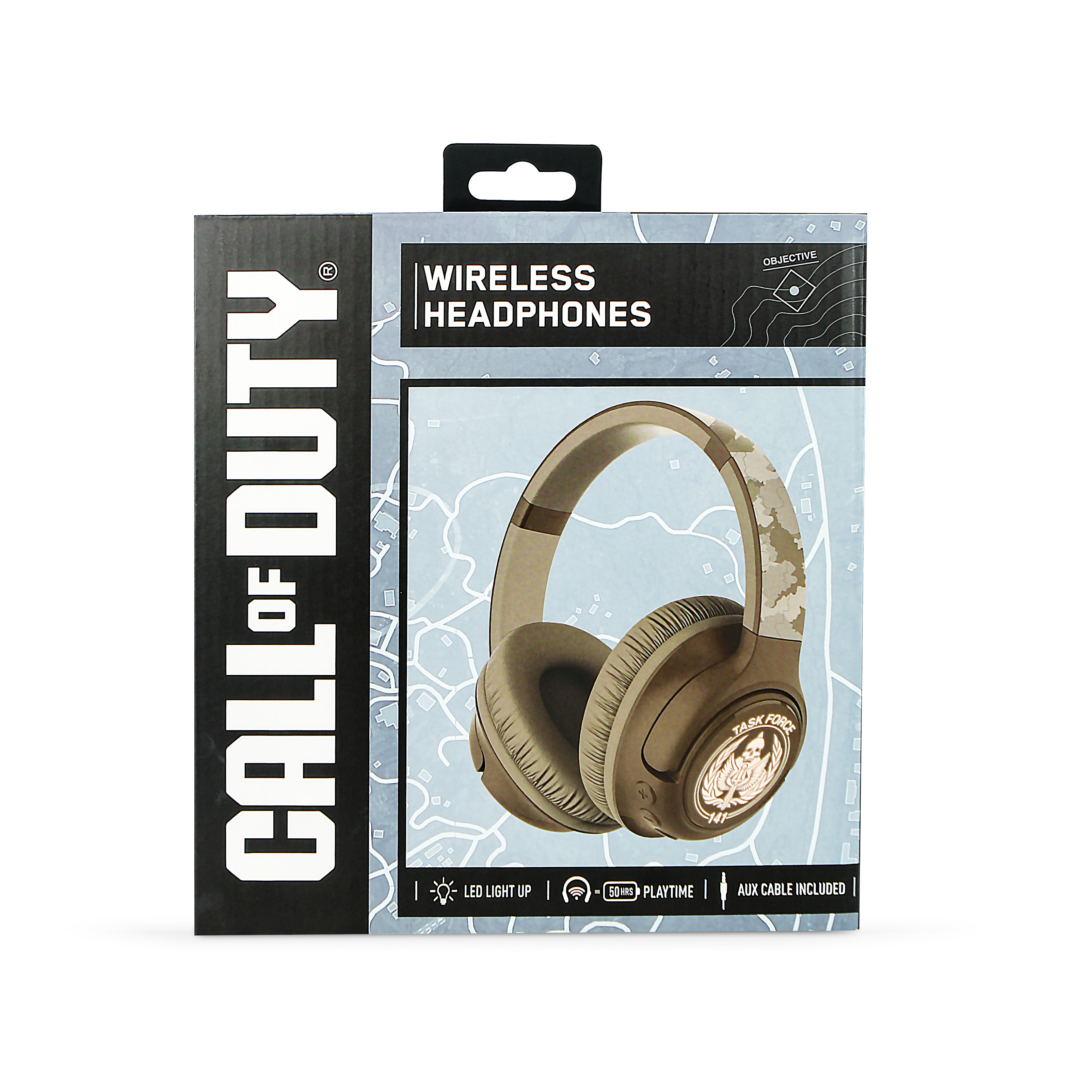 Confezione cuffie Call of Duty con immagine cuffie, luce LED, 50 ore di riproduzione.