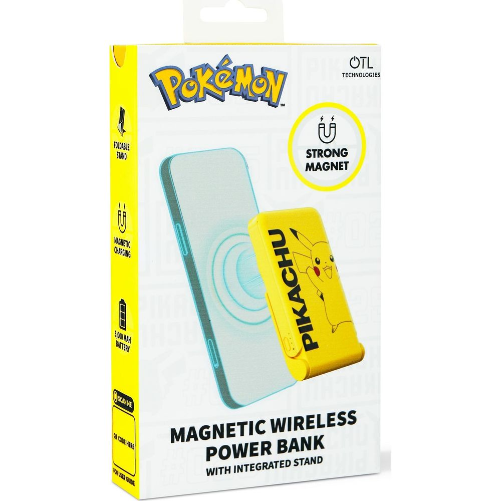 Emballage d'une batterie externe magnétique Pokémon Pikachu avec support.
