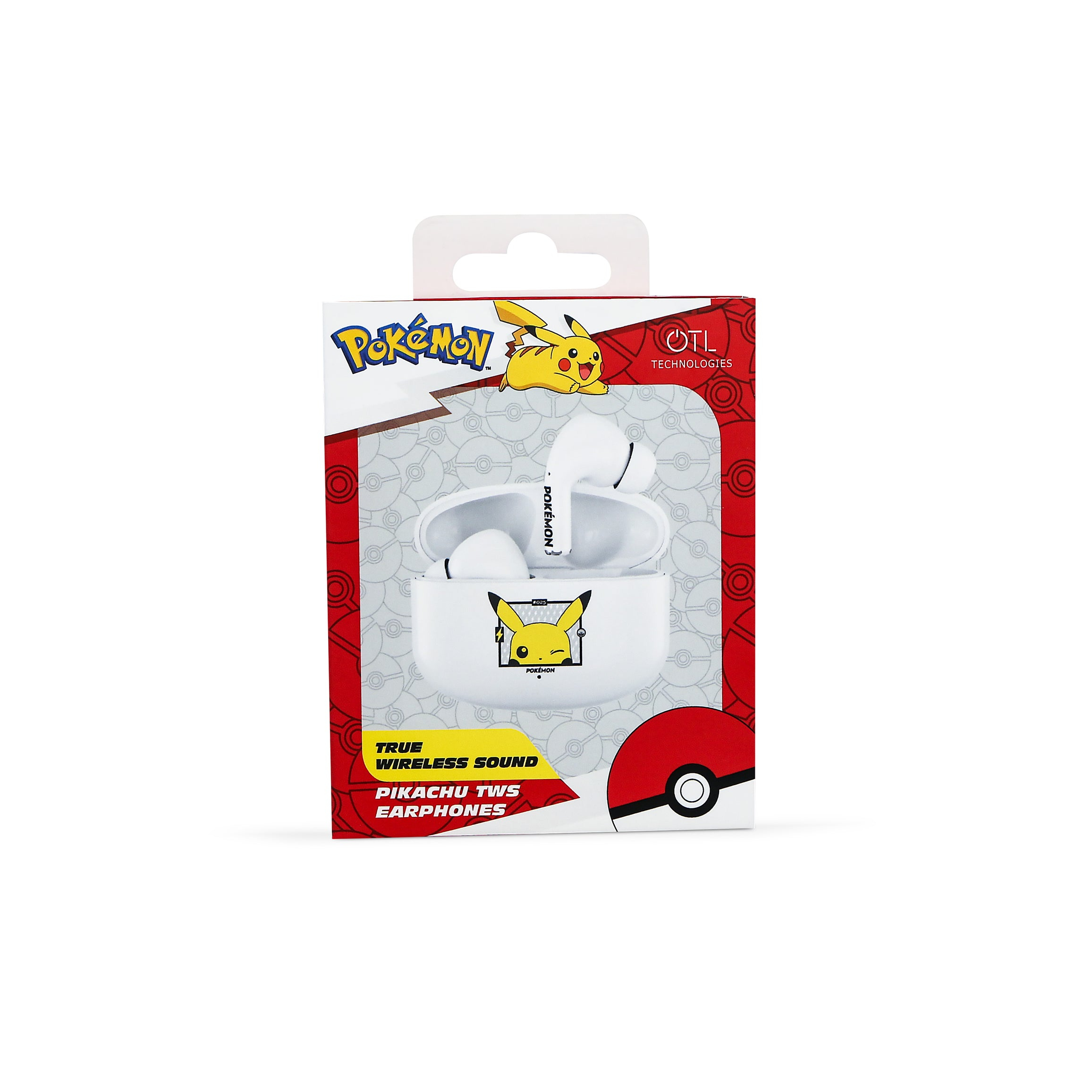 Scatola per auricolari TWS Pikachu con logo Pokémon e grafica Pikachu.