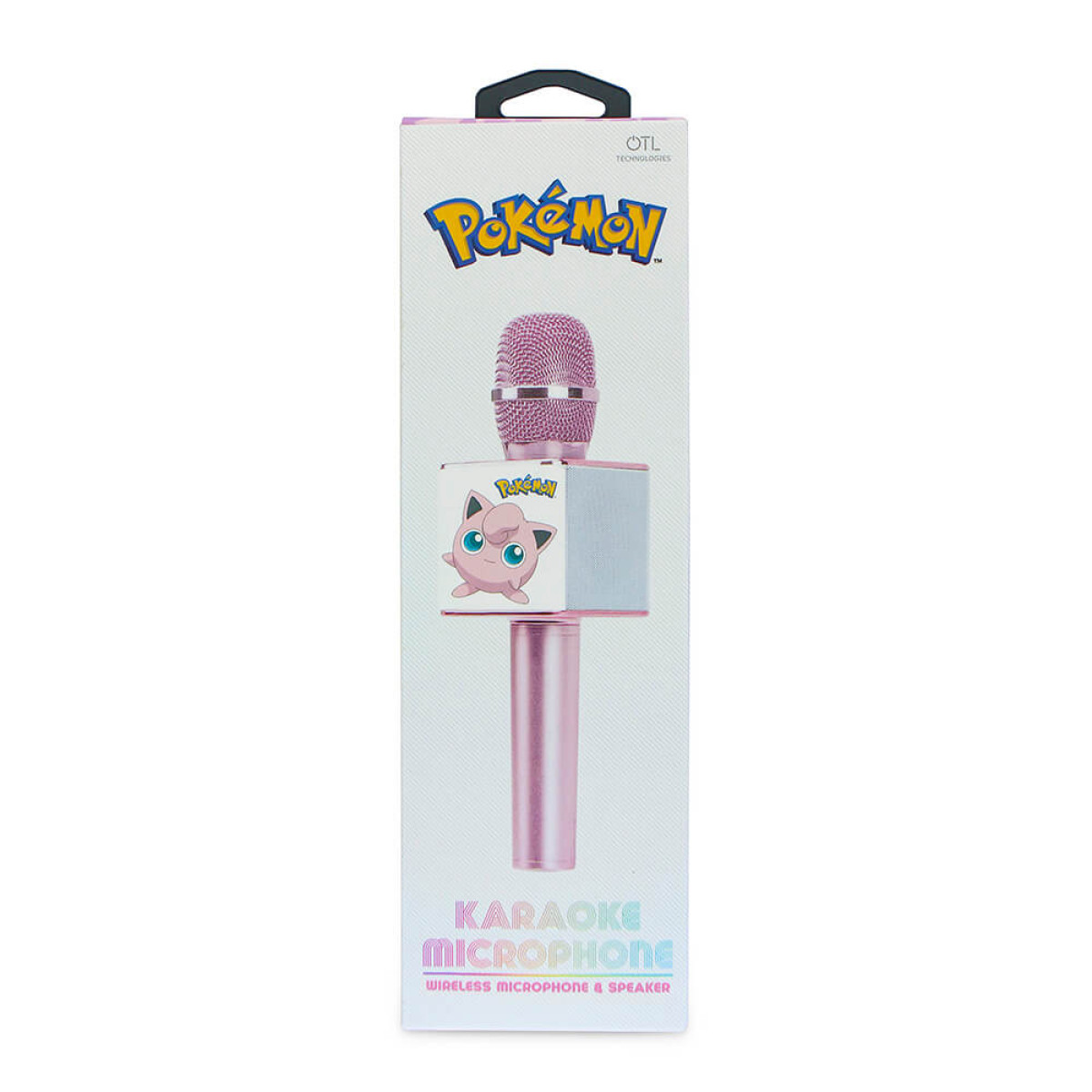 Confezione di un microfono karaoke Pokémon rosa con Jigglypuff.
