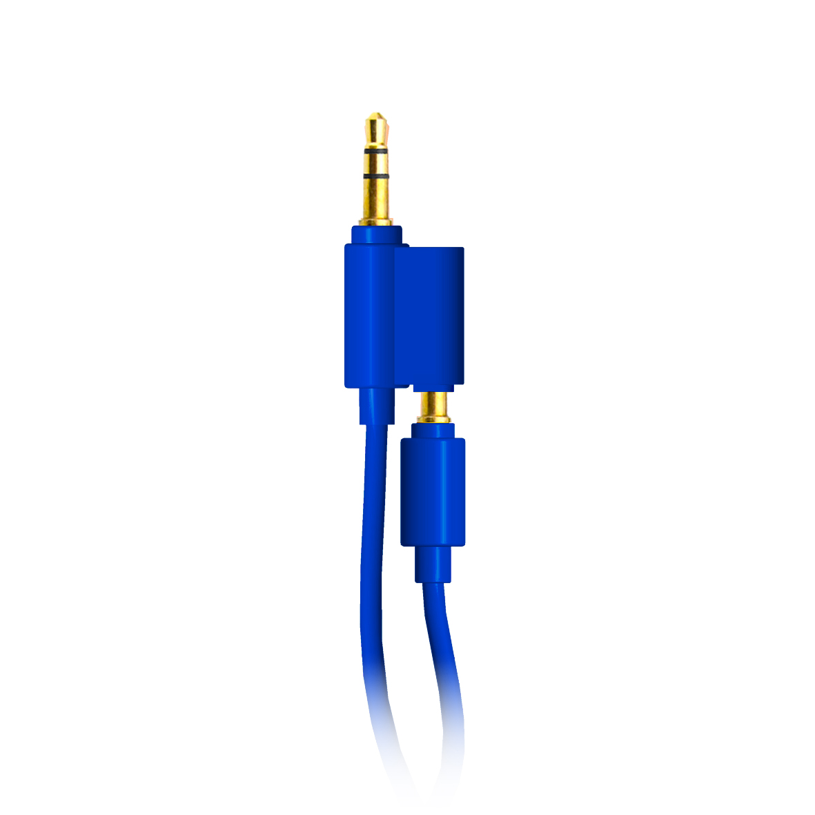 Ein blaues Kabel mit einem 3,5-mm-Stecker und einer Buchse.