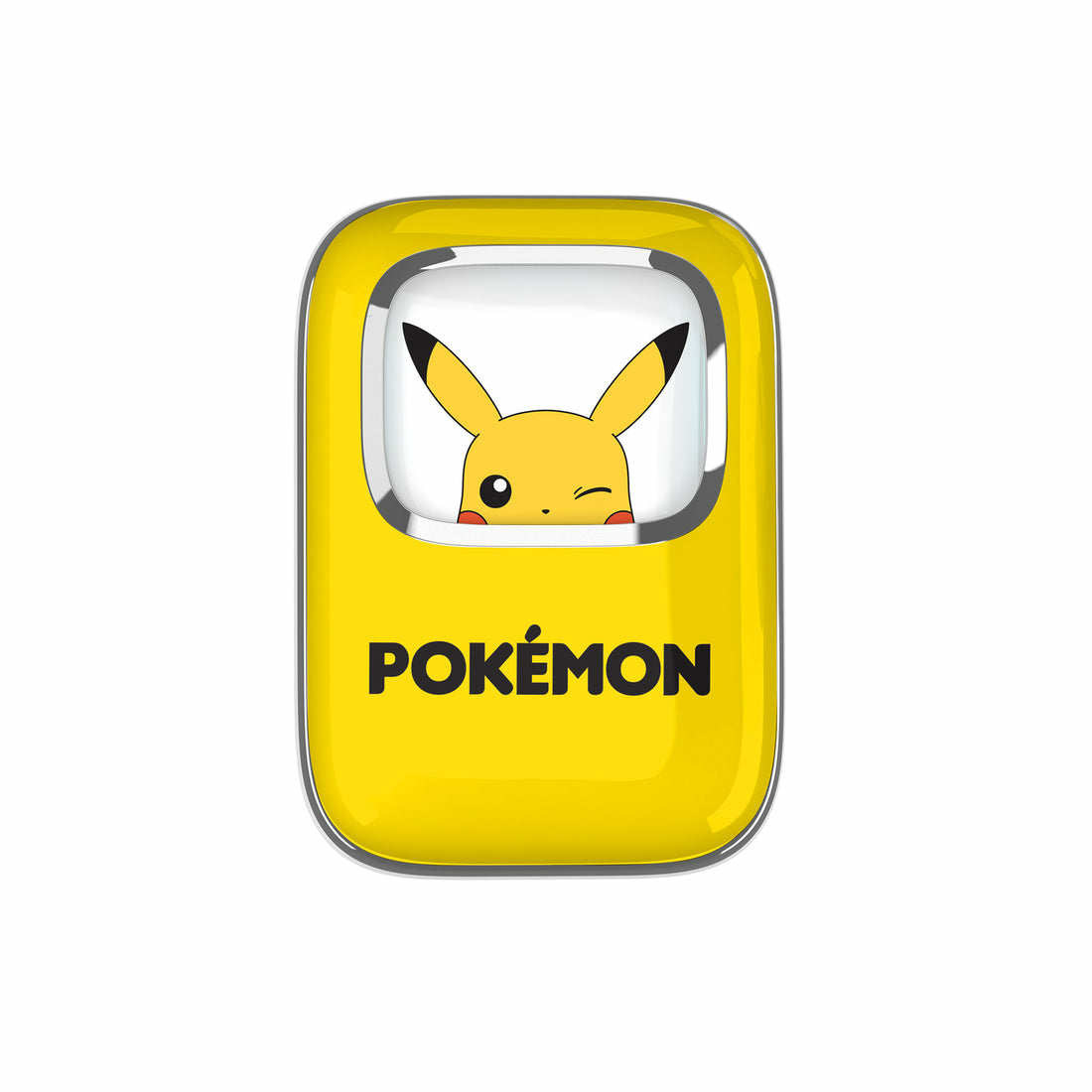Geel Pokémon product met Pikachu's gezicht en "POKÉMON" logo.