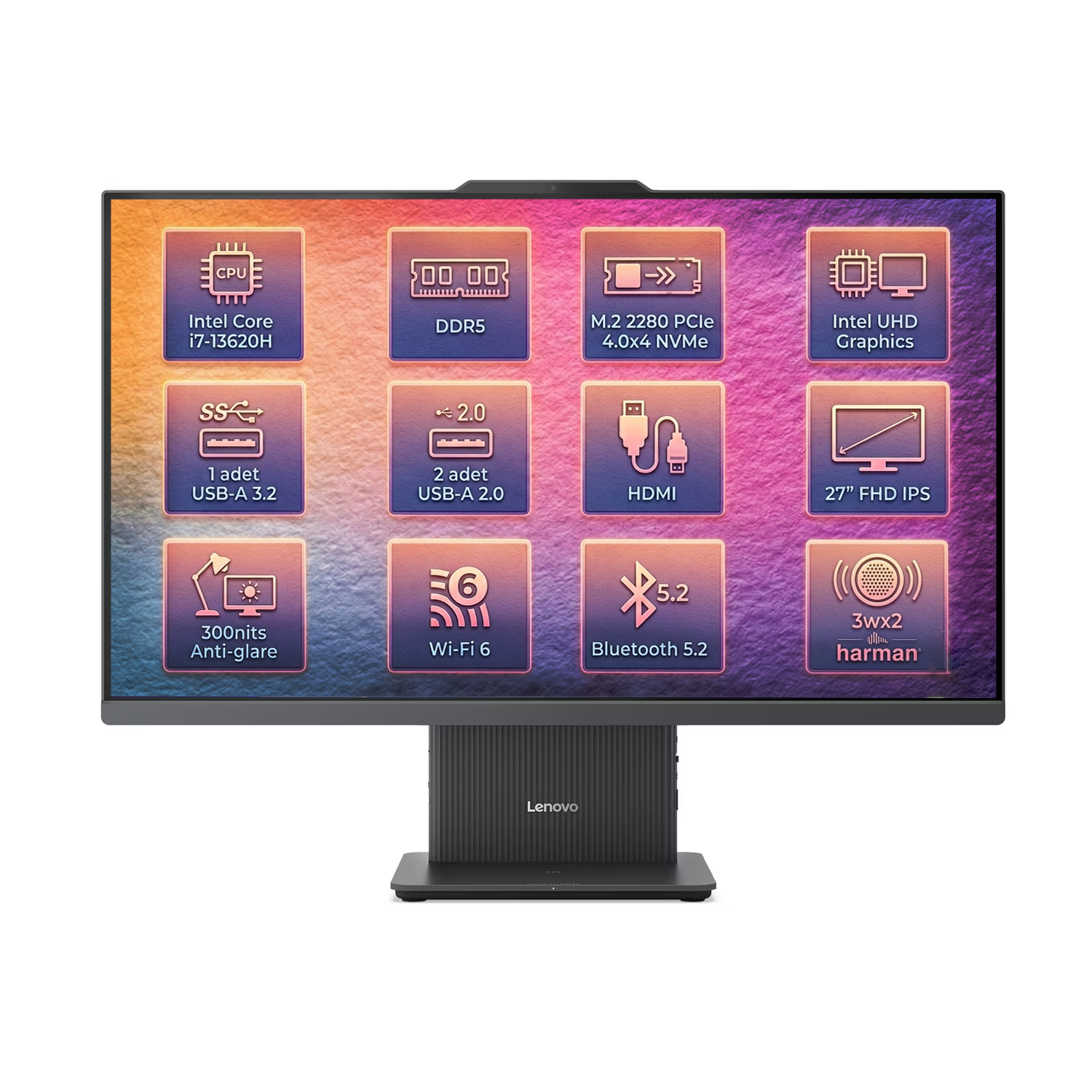 Intel Core i7 işlemcili All-in-One PC, 27 inç FHD IPS ekran, DDR5, HDMI, Wi-Fi 6, BT 5.2.