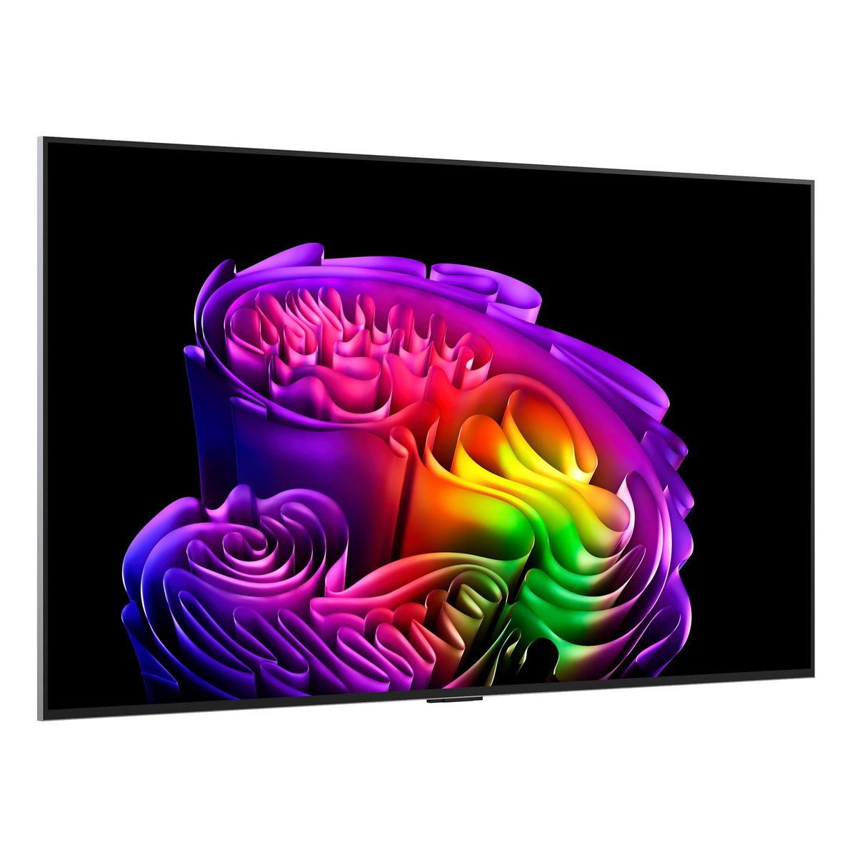 Un televisor moderno muestra un patrón abstracto de color arcoíris.