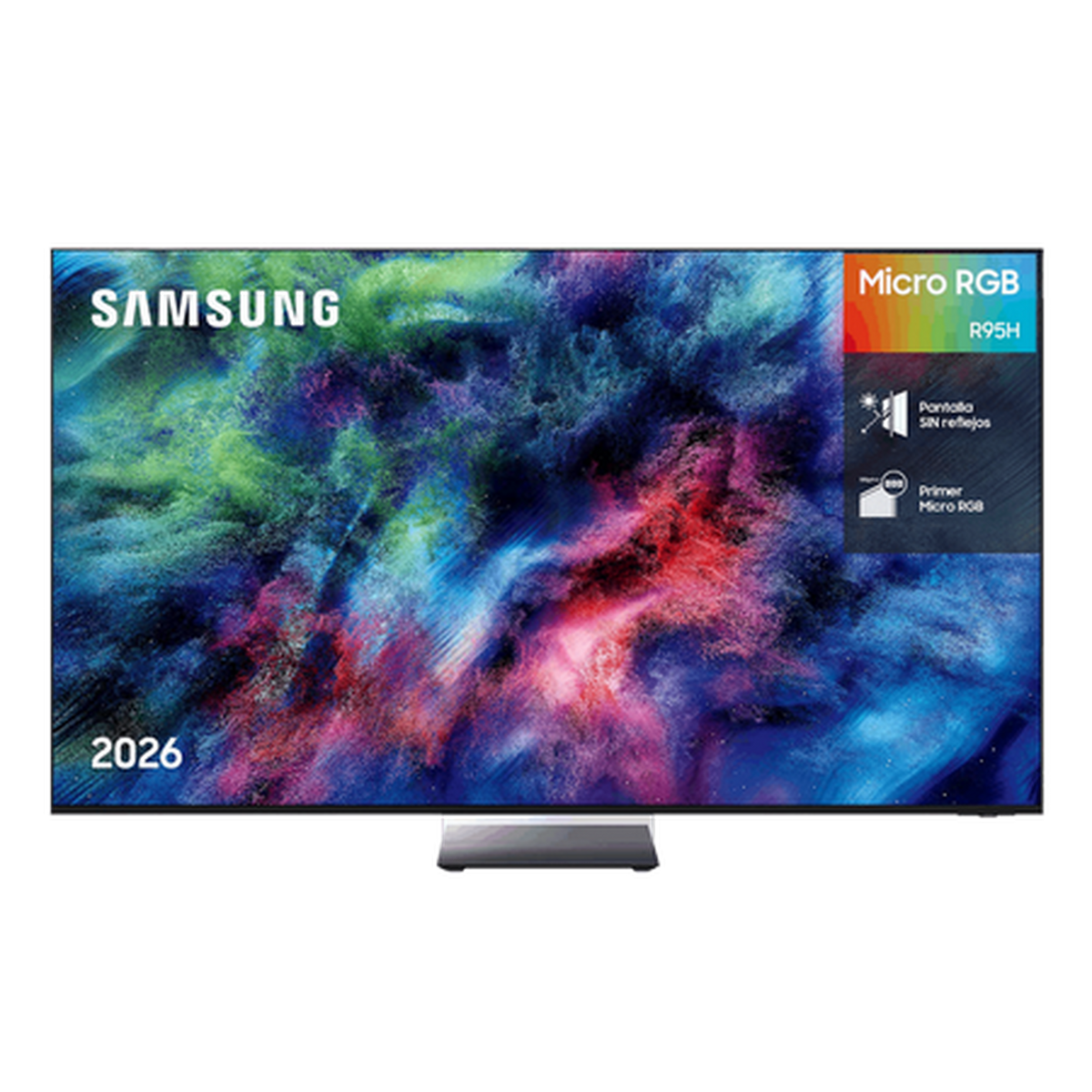Televisor Samsung con imagen abstracta y marca "Micro RGB".