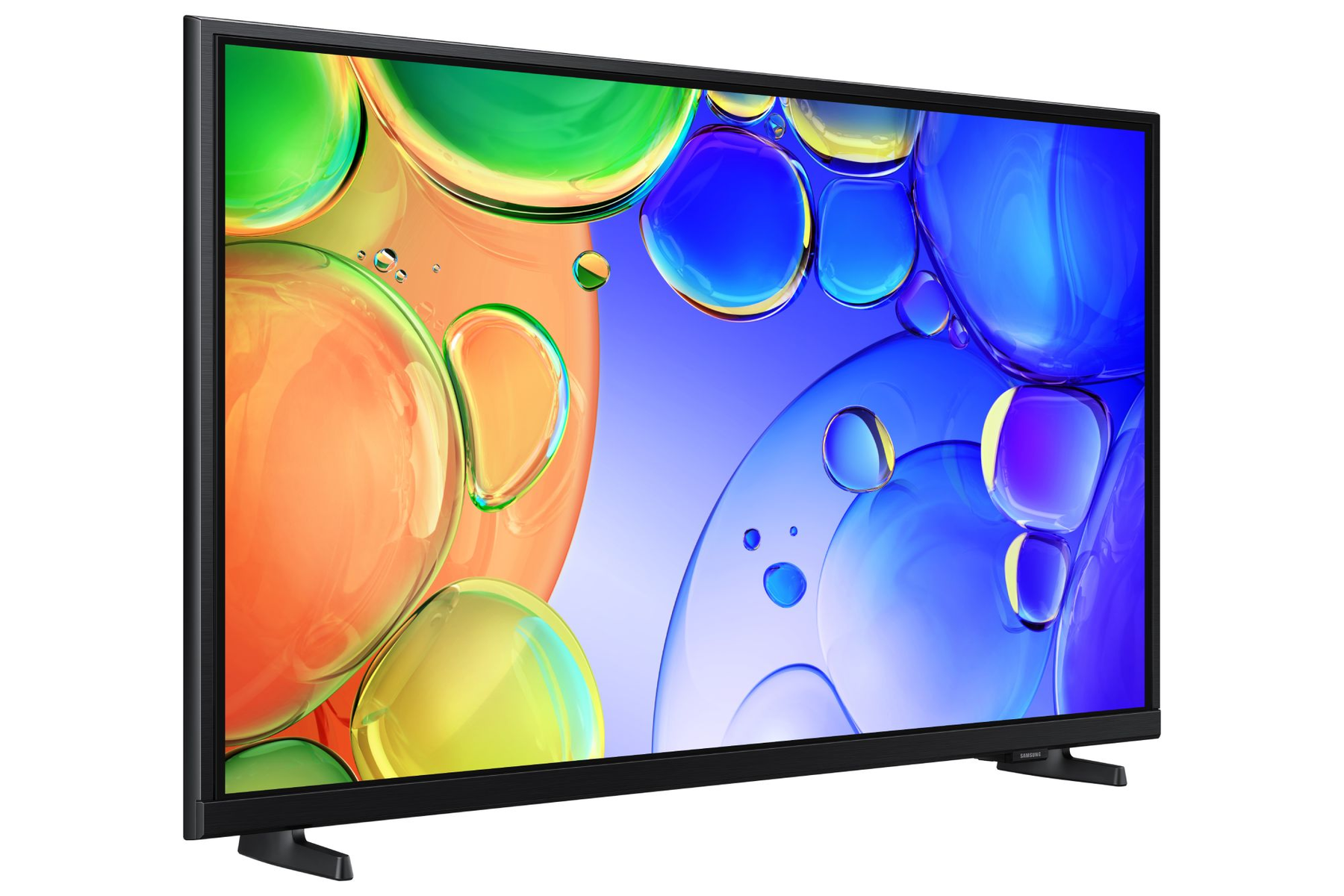 Un televisor negro con pantalla colorida que muestra burbujas.