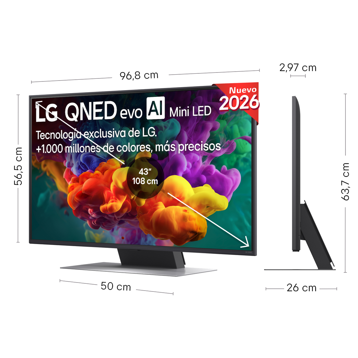 TV LG QNED evo AI Mini LED 43", 96,8x56,5x2,97cm.