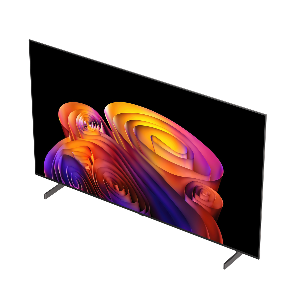 Un televisore moderno che visualizza un'immagine astratta e colorata sullo schermo.