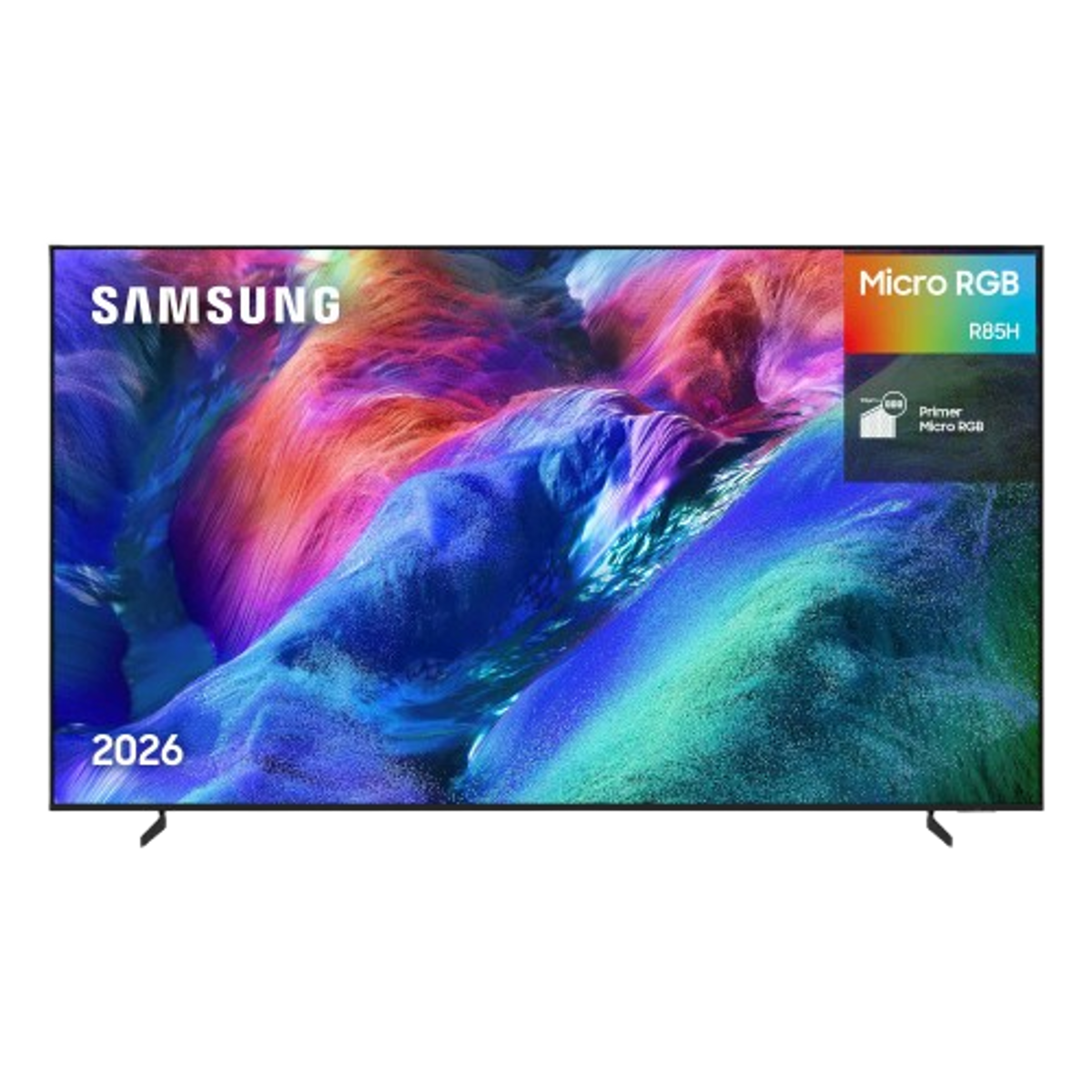 TV Samsung con arte abstracto vibrante. Tecnología Micro RGB R85H.