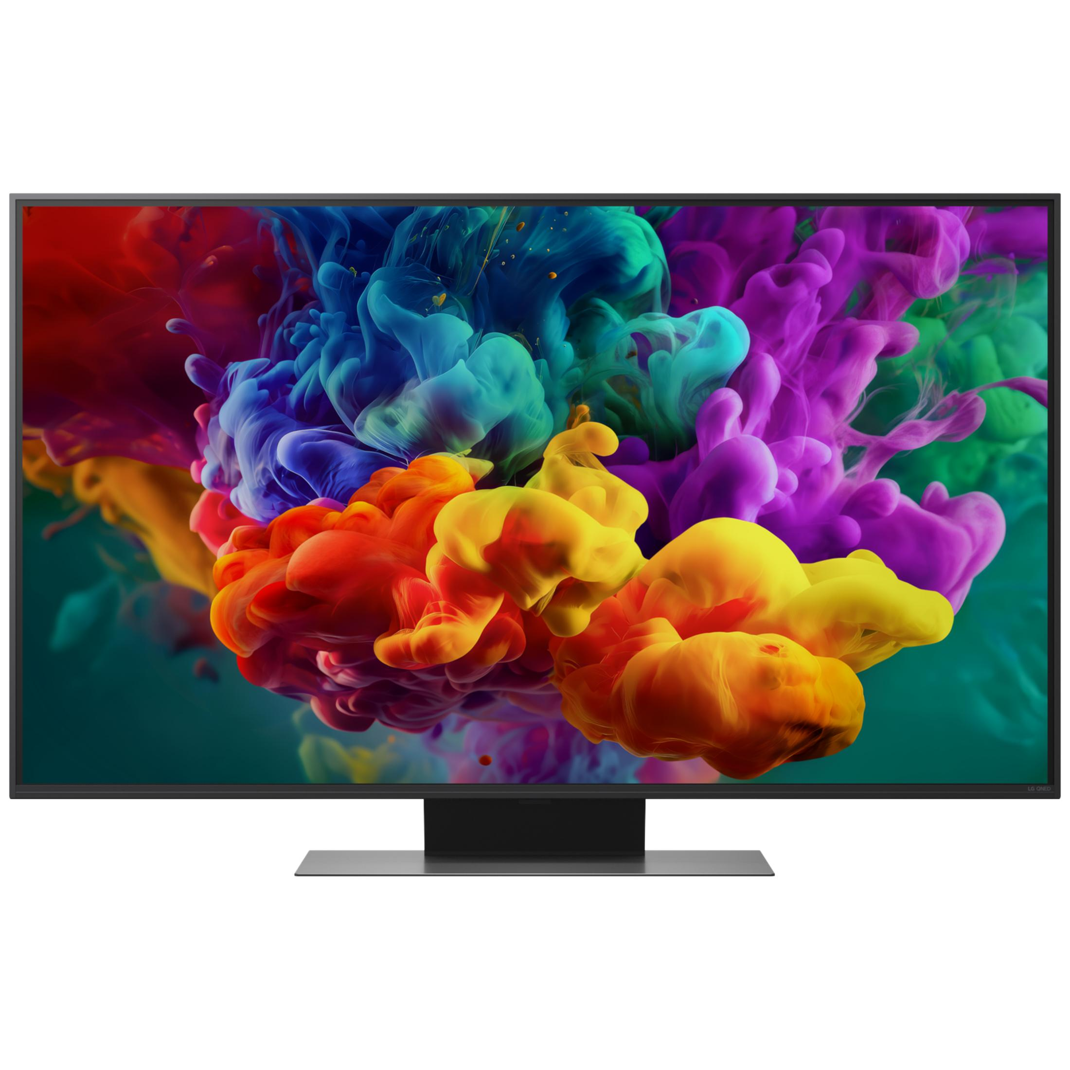 Un televisore mostra un'immagine vibrante di nuvole d'inchiostro colorate in rosso, arancione, giallo, blu e viola.