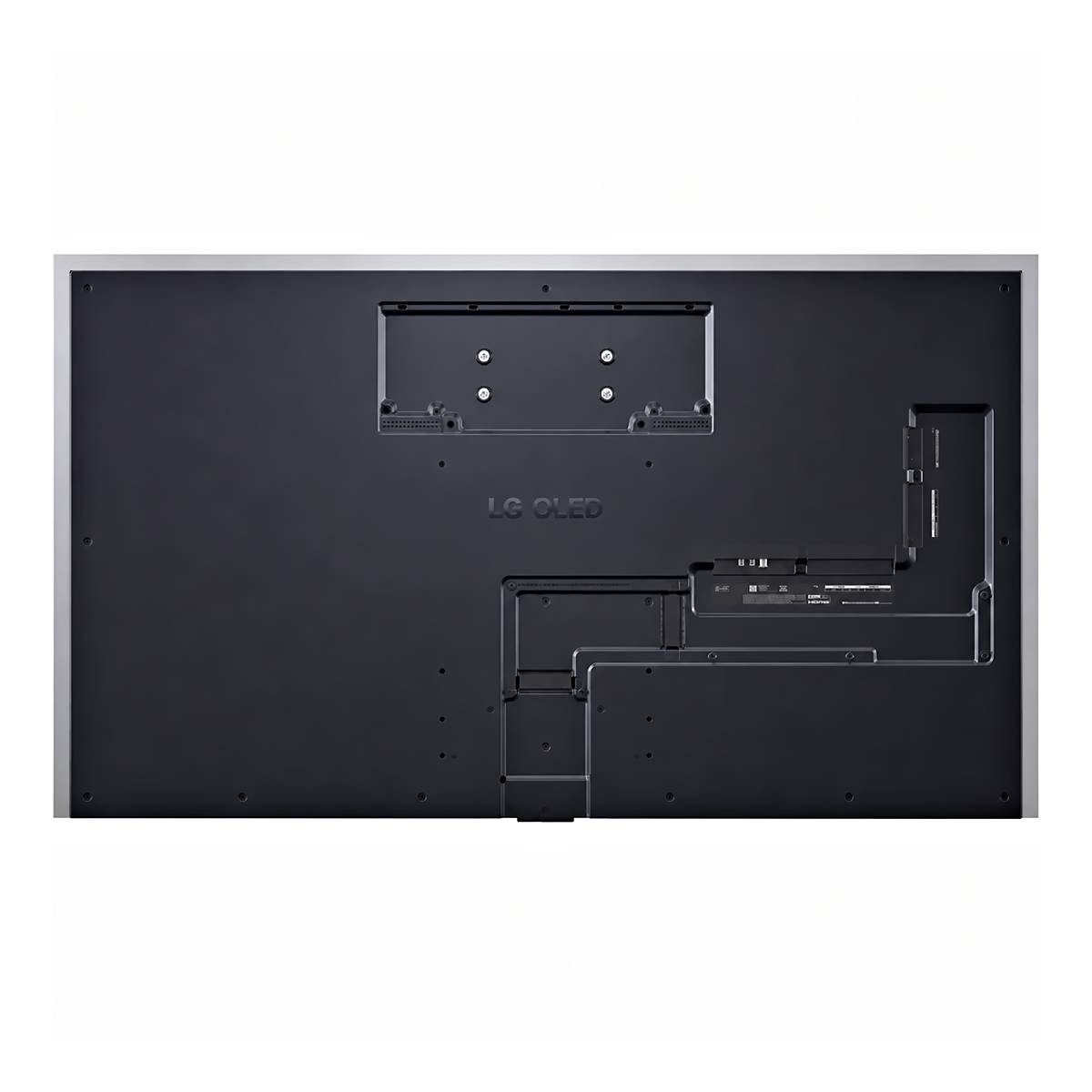 Parte trasera de un televisor LG OLED mostrando puertos y puntos de montaje.