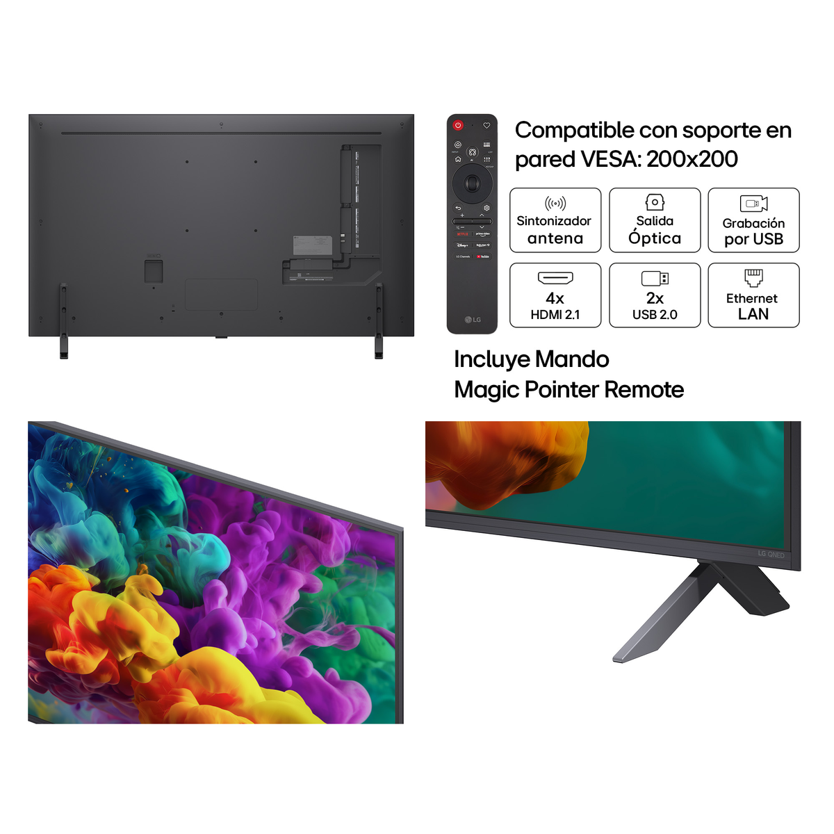 Reverso de TV LG, Magic Remote y iconos de funciones.