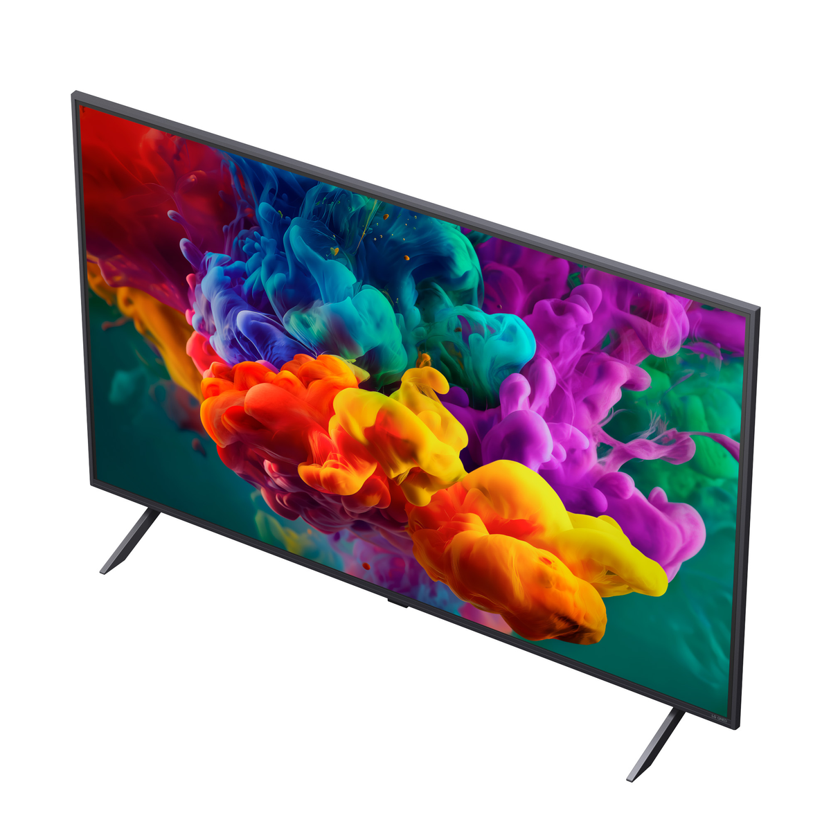 Un televisor moderno con arte abstracto de colores vibrantes y ahumados.