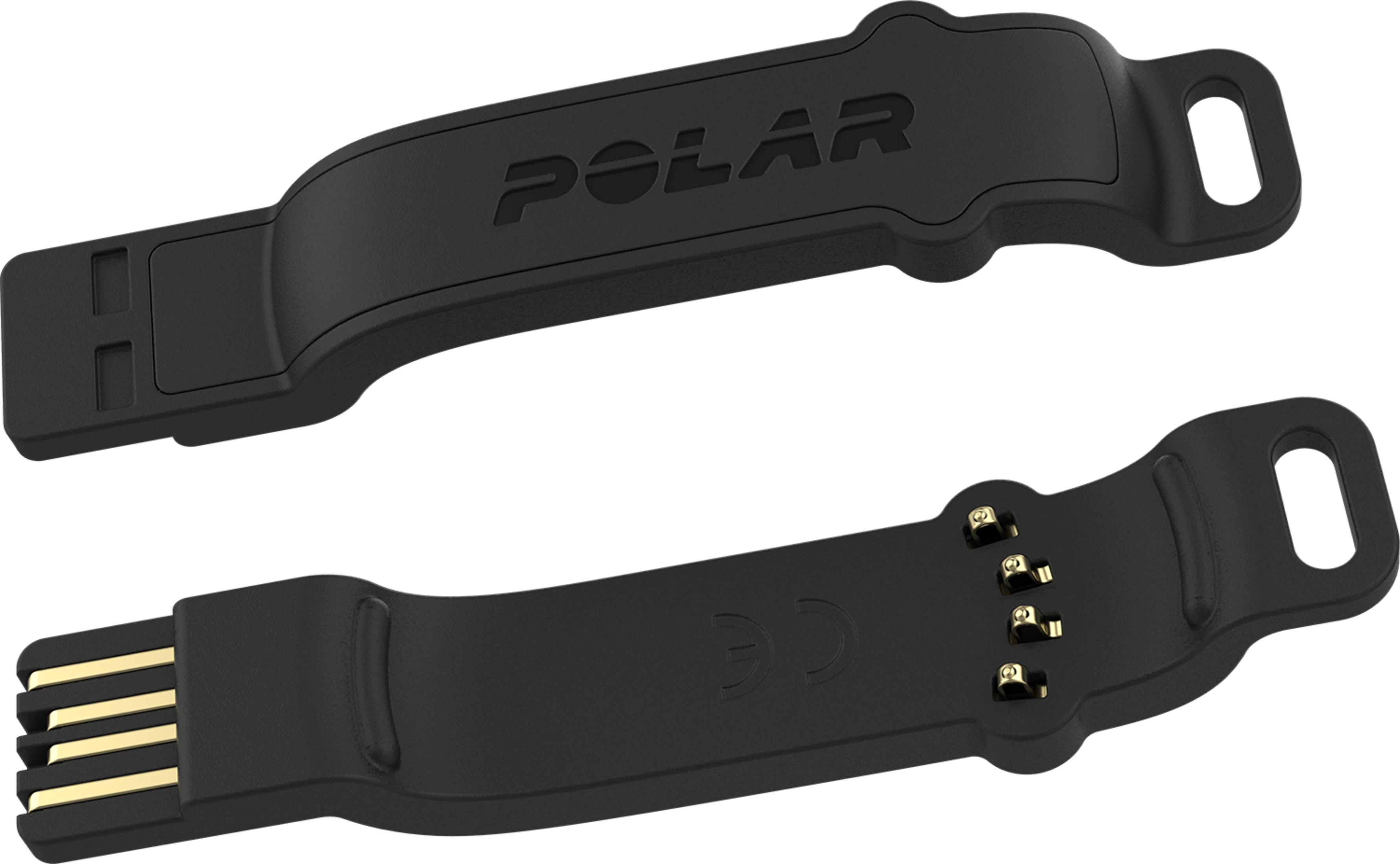 Zwei schwarze Polar-Ladegeräte mit goldenen Pins und CE-Zeichen.