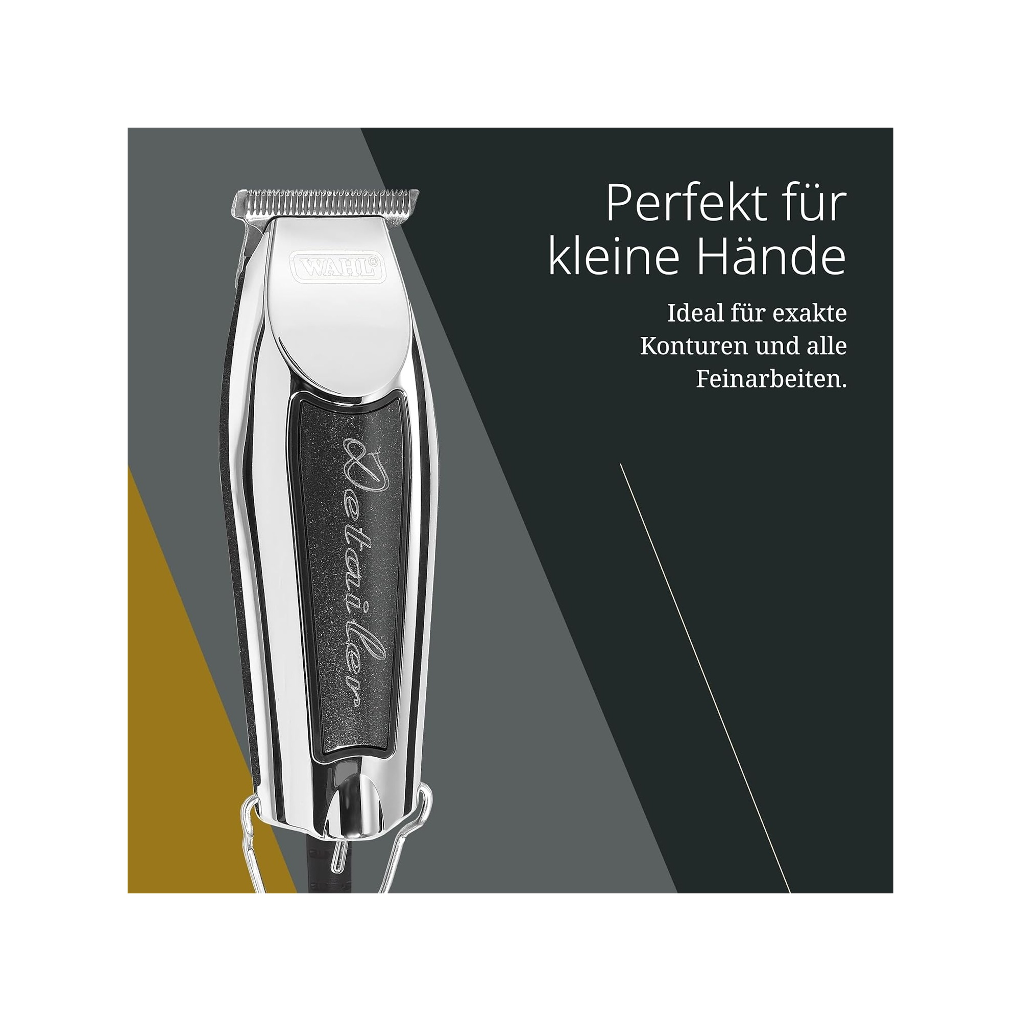 Ein silberner WAHL Detailer Trimmer mit schwarzem Griff.
