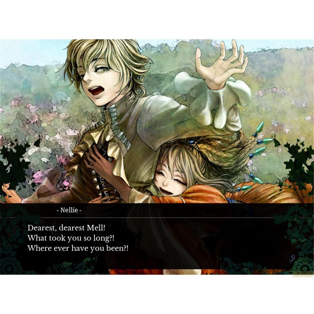 Dos personajes de anime en un paisaje verde. Uno abraza al otro.