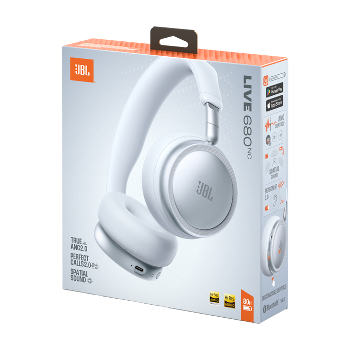 Cuffie JBL LIVE 680NC bianche in confezione. Con ANC, Suono Spaziale.
