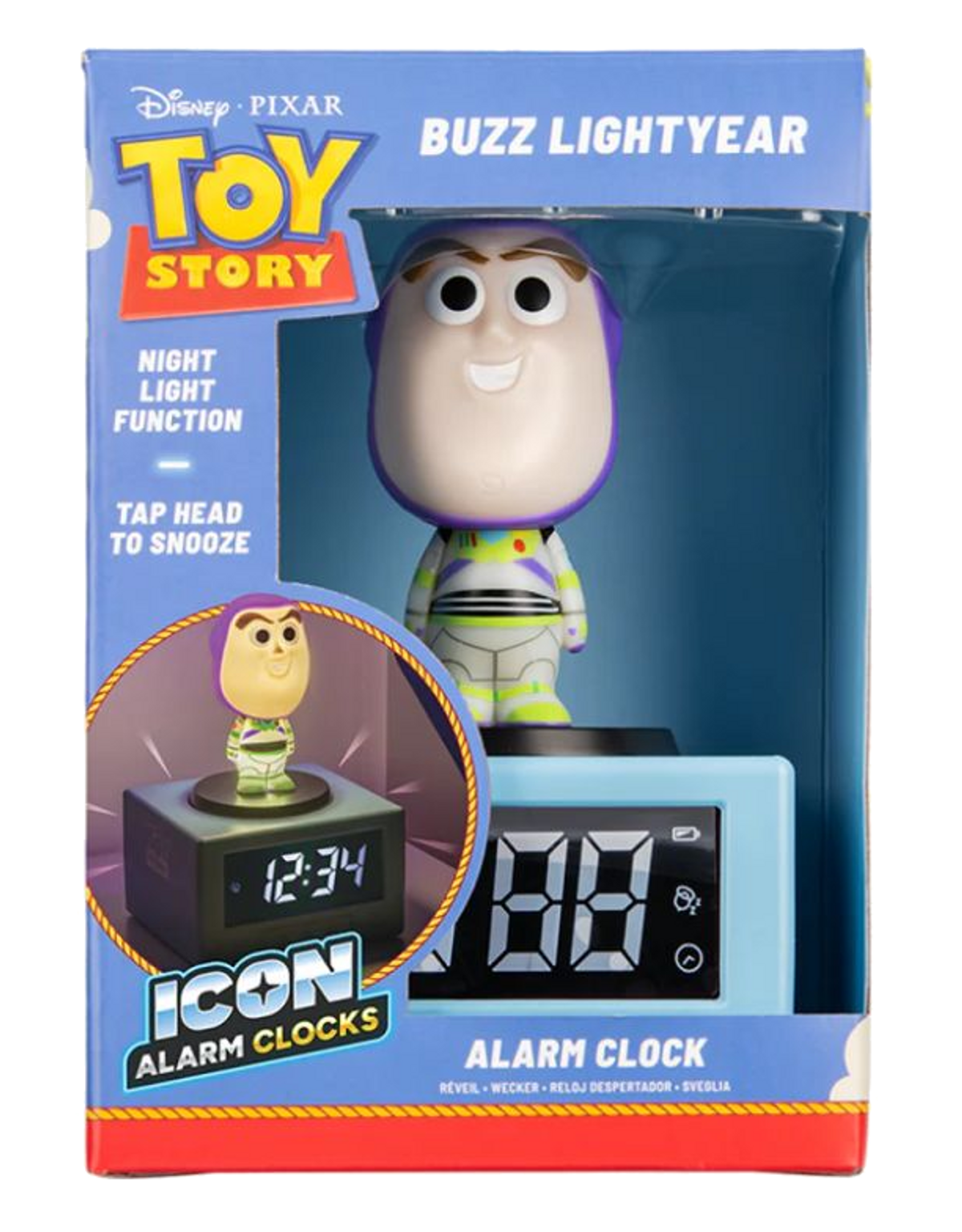 Budzik Buzz Lightyear z funkcją światła nocnego.