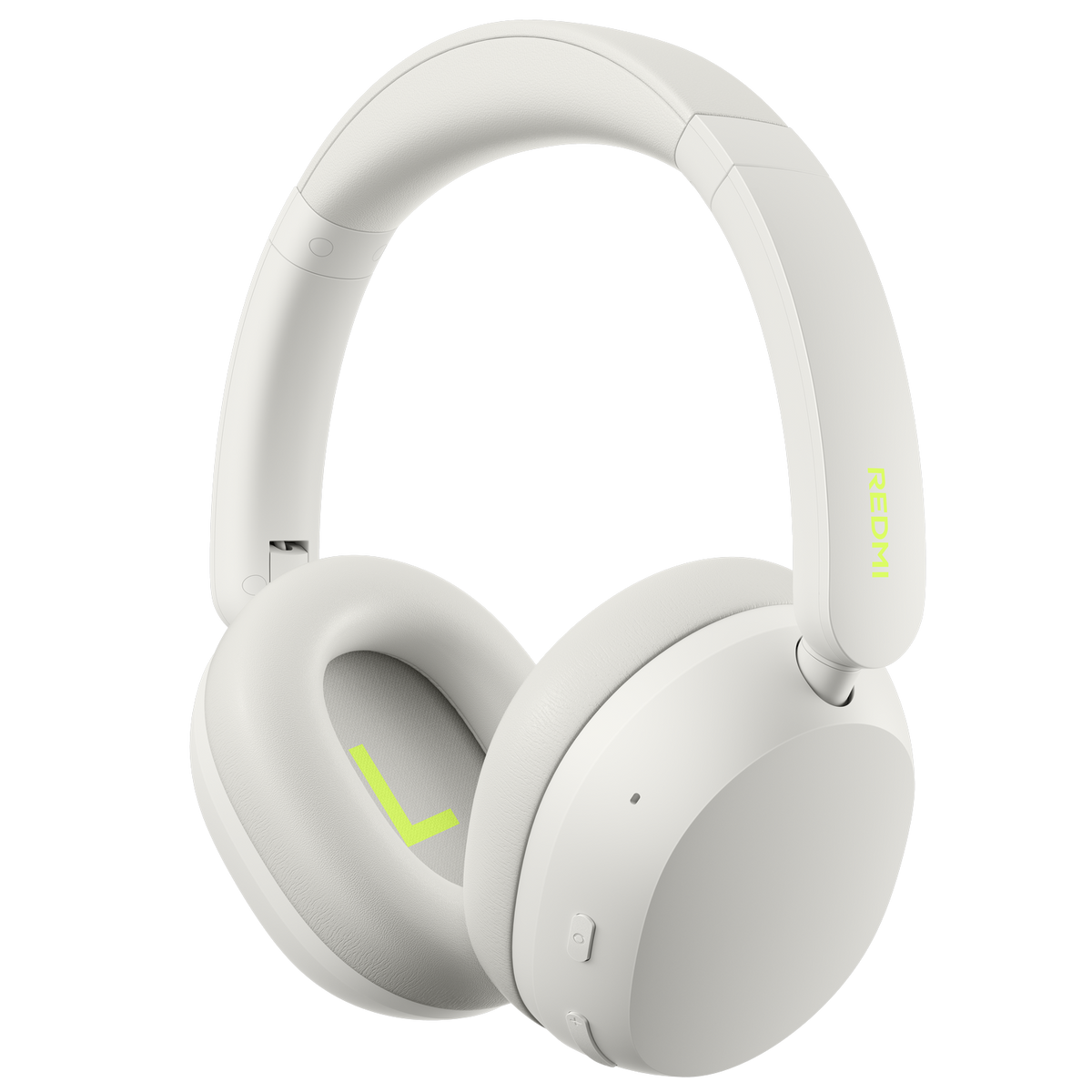 Auriculares blancos con detalles verde neón y logo REDMI.