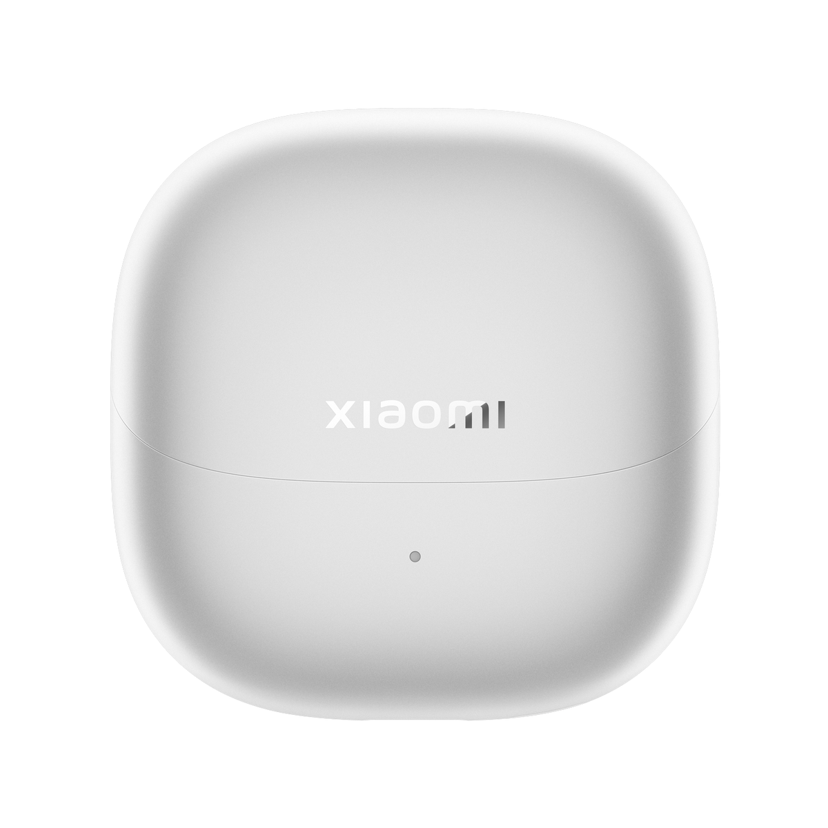 Geschlossenes weißes Ladecase mit Xiaomi-Logo und kleinem Lämpchen.