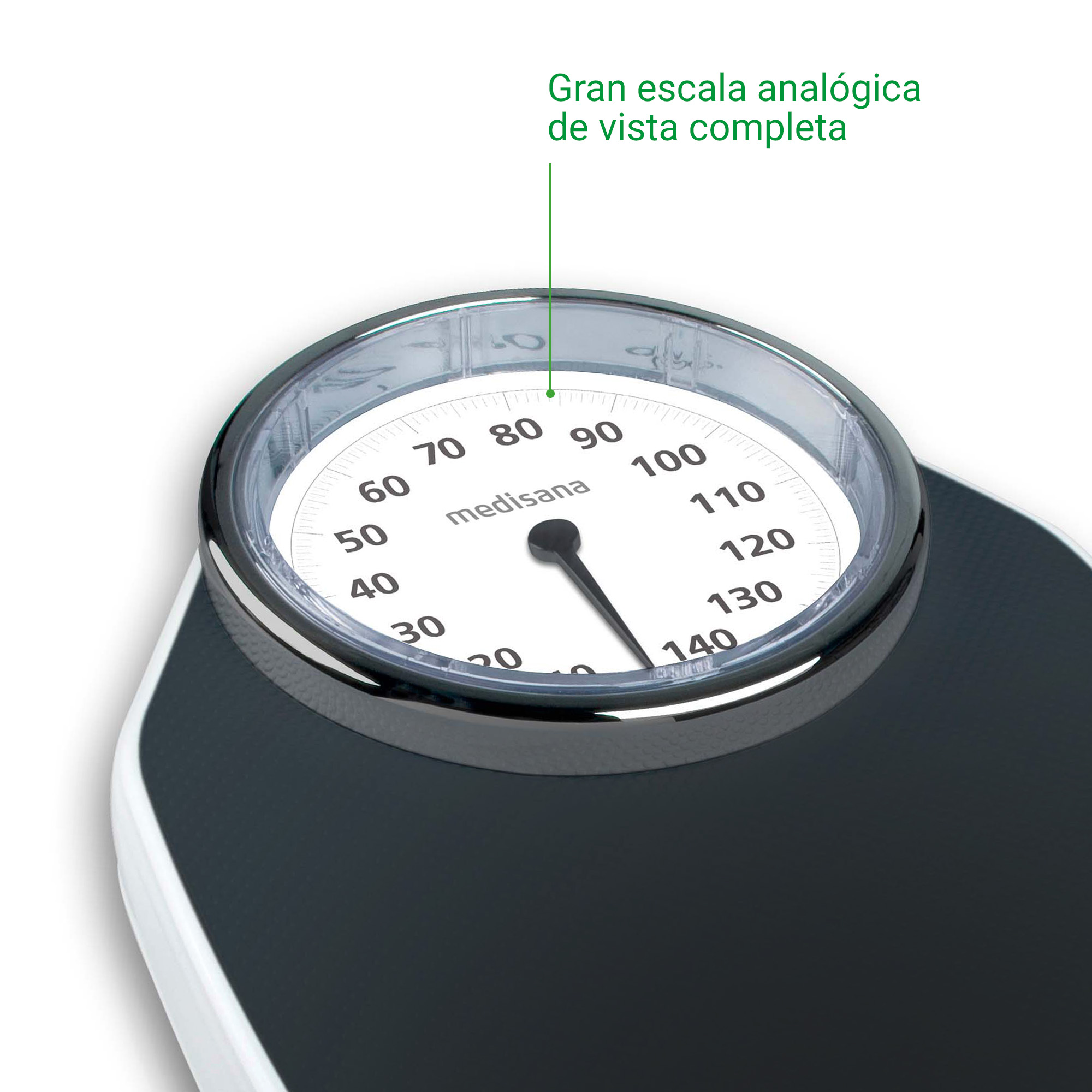 Une balance avec un grand cadran analogique rond indiquant les poids.