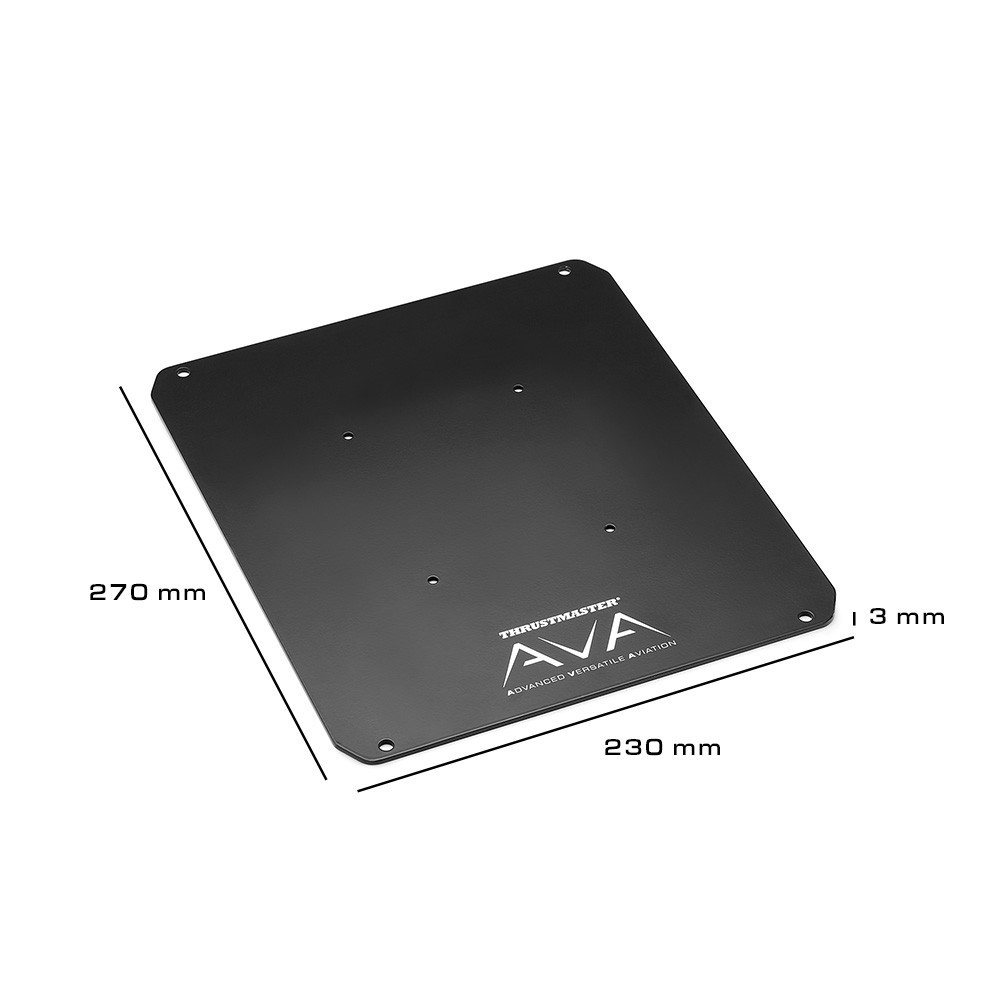 Schwarze rechteckige Thrustmaster AVA-Platte, 270x230x13mm, mit Befestigungslöchern.