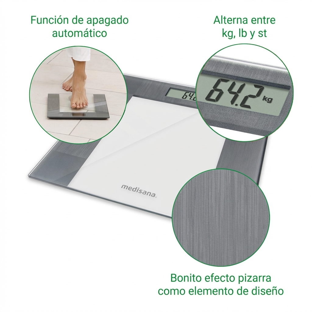 Een digitale glasweegschaal toont 64,2 kg.