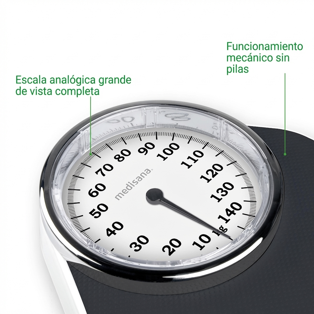 Une grande balance analogique à vue complète avec corps et cadran noirs.