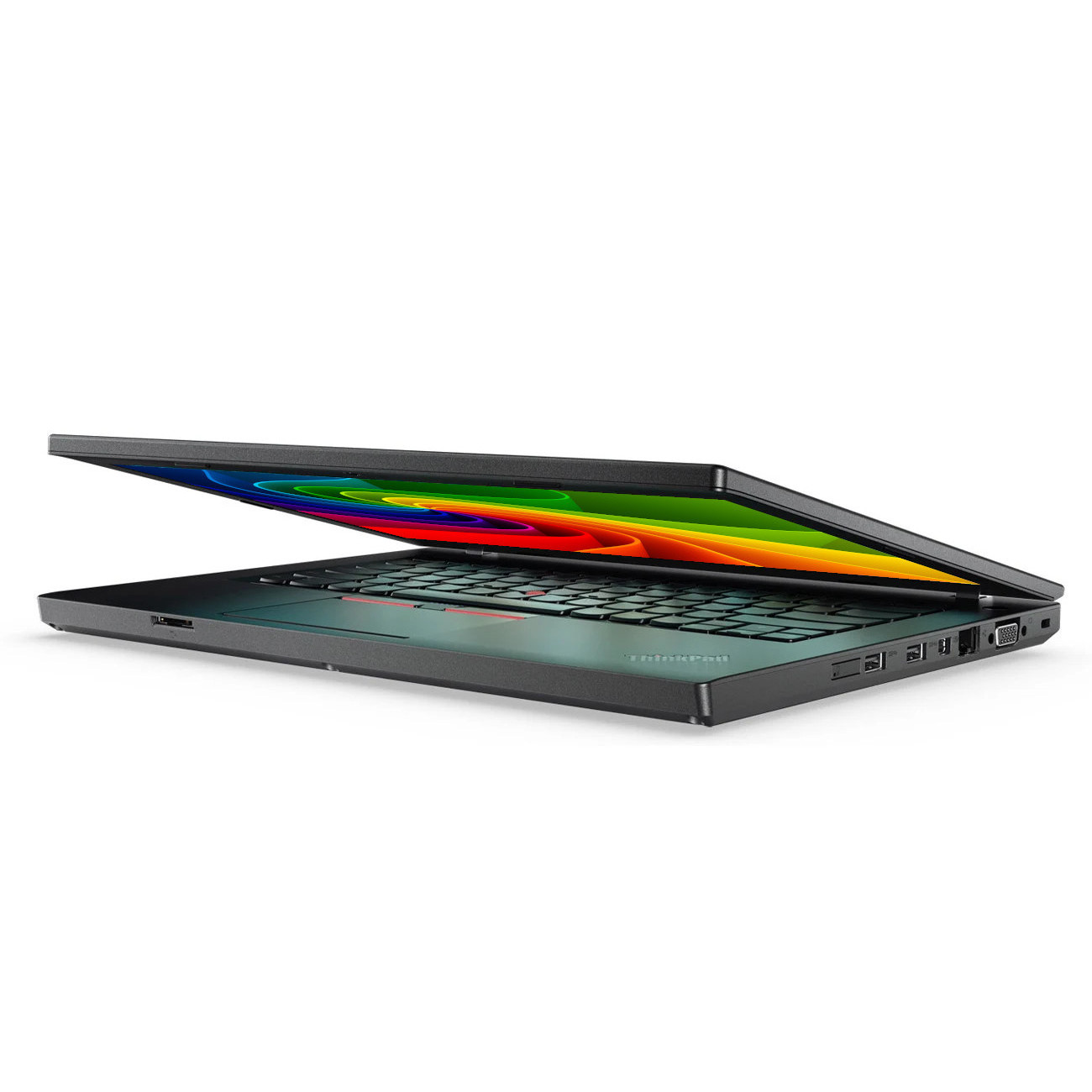 Ein geöffneter Laptop mit einem bunten Hintergrund auf dem Bildschirm.