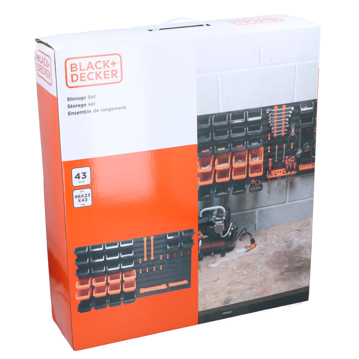 Black+Decker opbergset verpakking met 43 onderdelen.