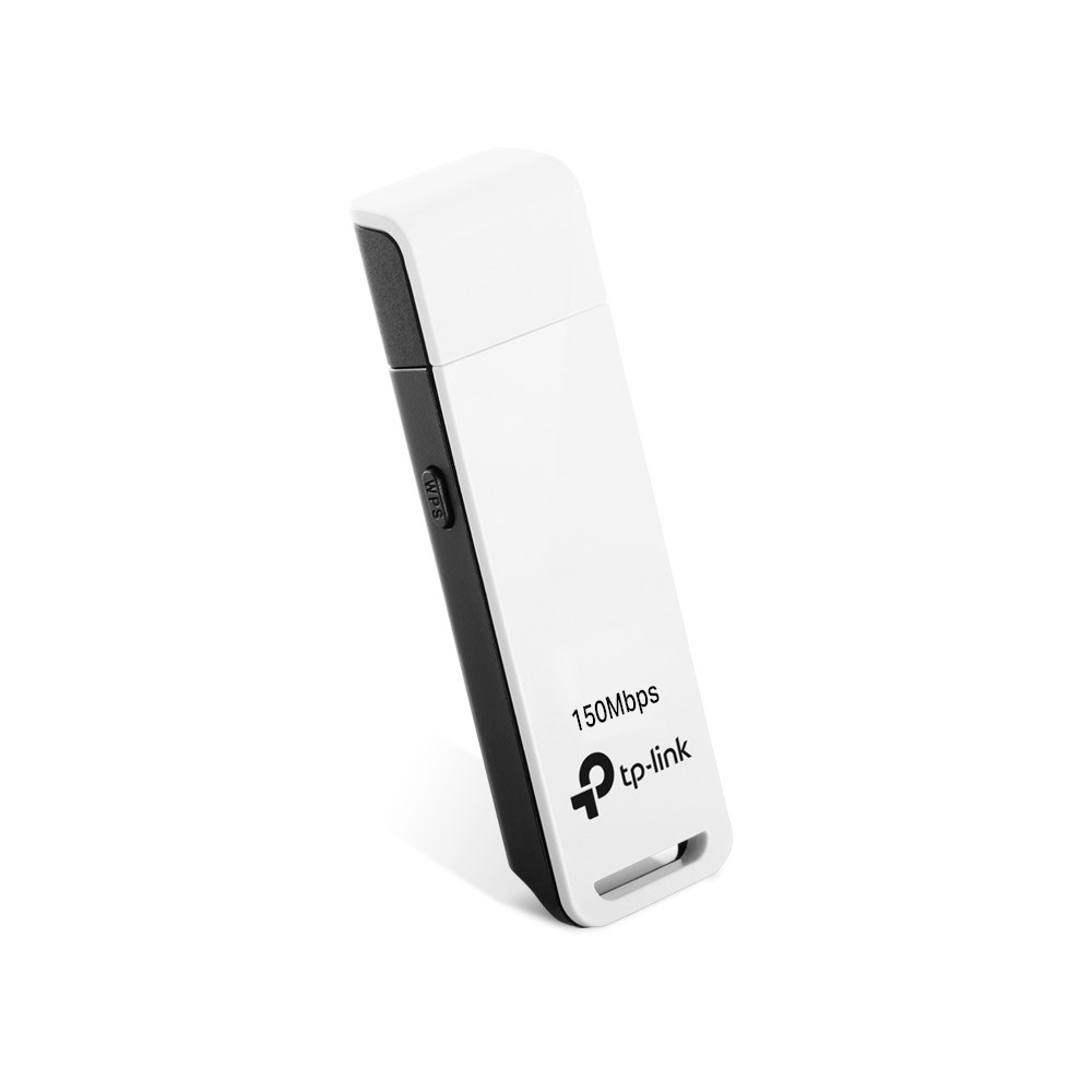 Siyah vurgulu, WPS düğmeli beyaz TP-Link WiFi adaptörü.