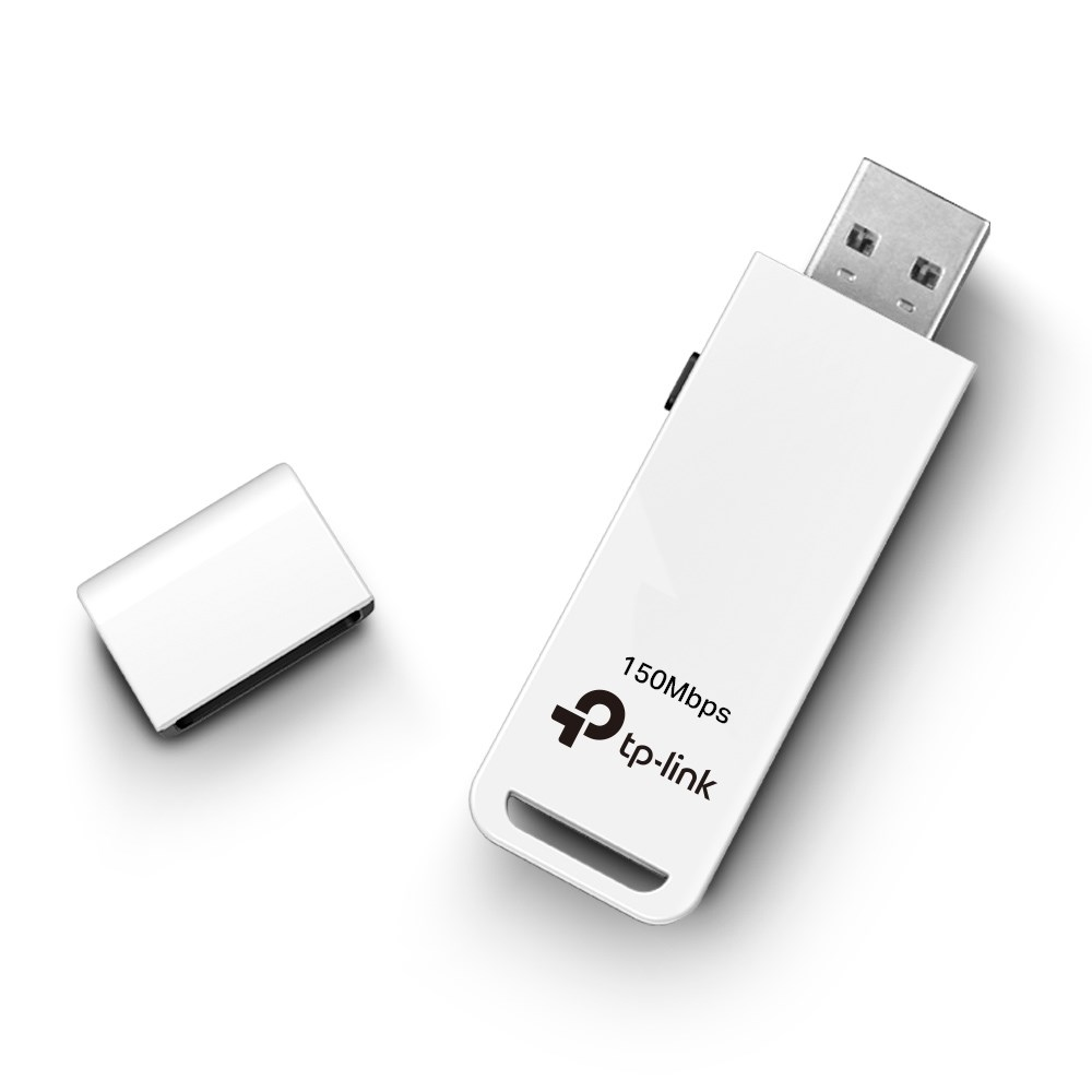 TP-Link logolu, kapağı çıkarılmış beyaz USB Wi-Fi adaptörü.