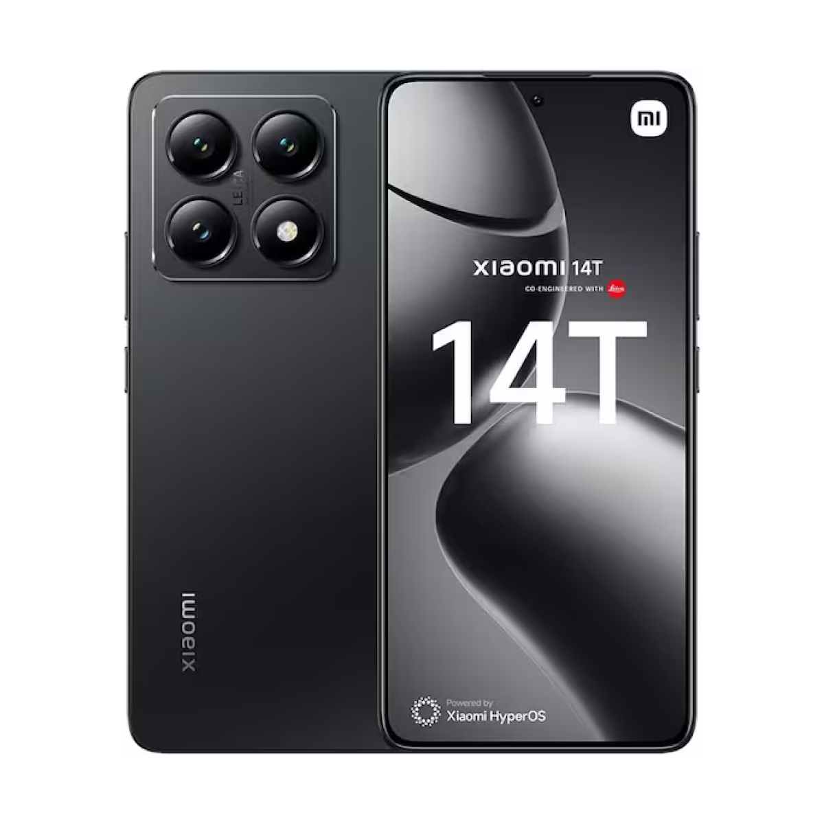 Smartphone Xiaomi 14T nero con quadrupla fotocamera posteriore e ampio display.
