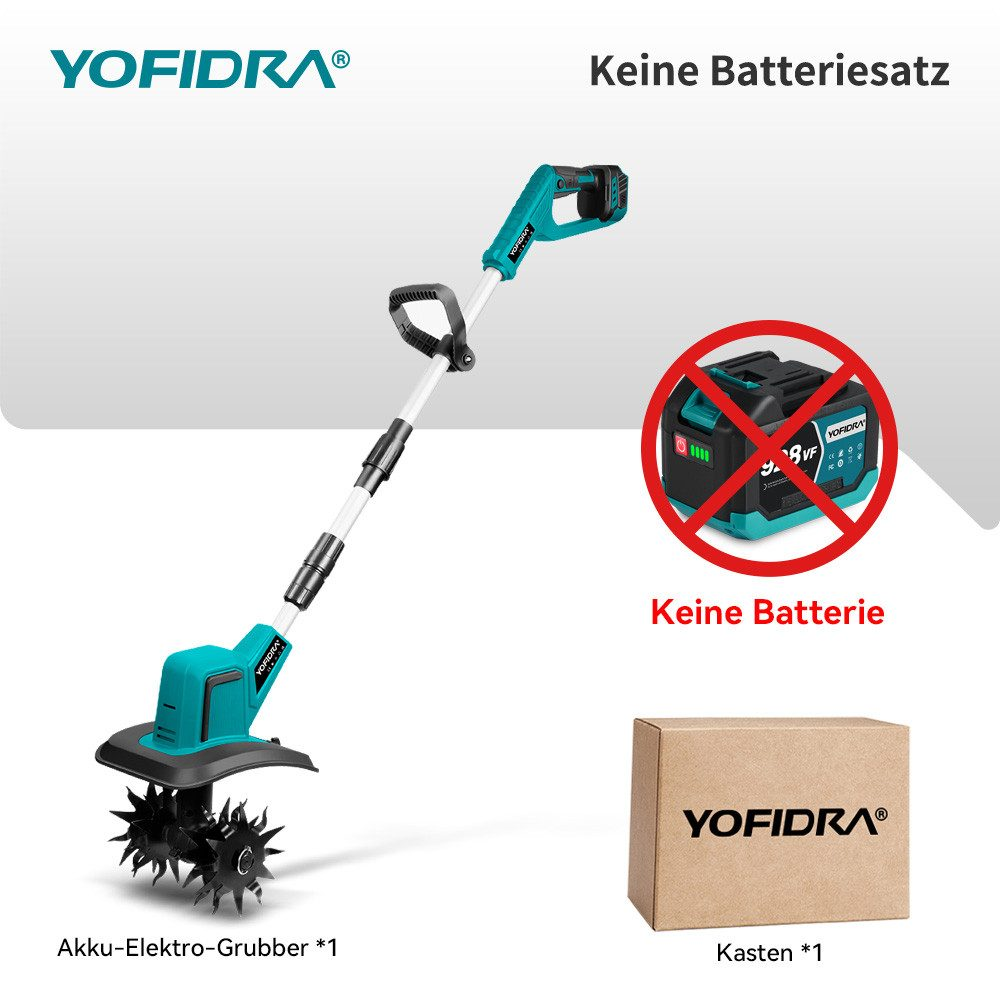 Ein Akkugrubber mit Werkzeug und Karton. Eine Batterie ist nicht enthalten.