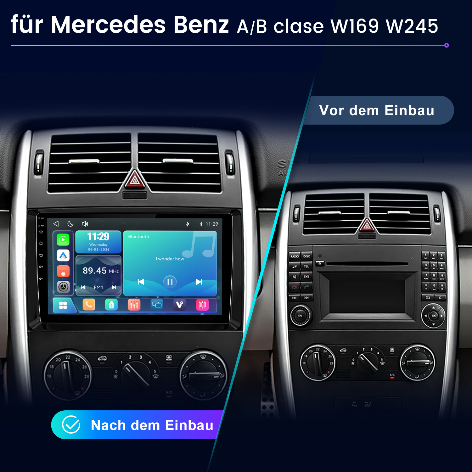 Vorher/Nachher Vergleich: Mercedes A/B W169 W245 Auto-Infotainment.
