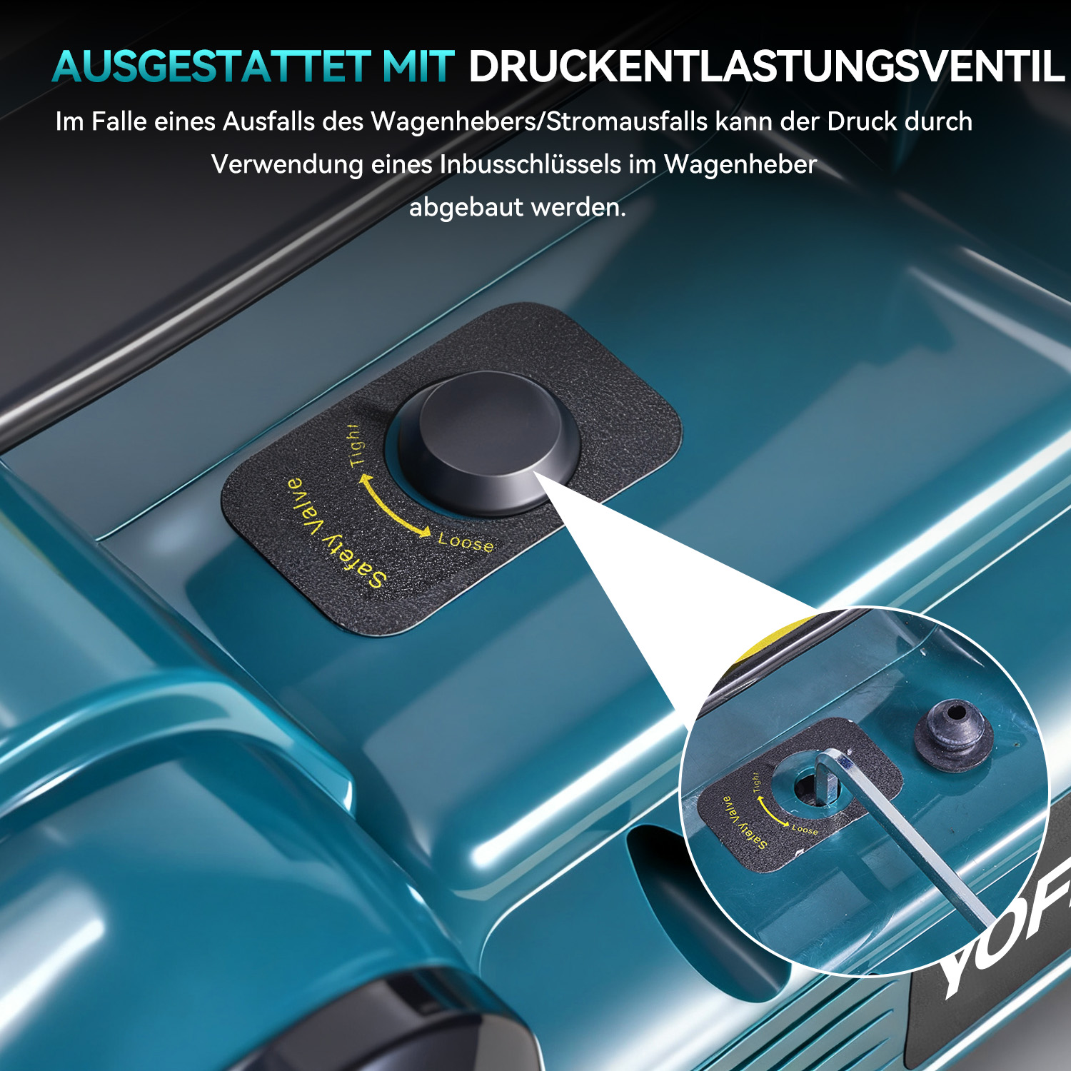 Detailansicht eines Druckentlastungsventils mit Inbusschlüssel.