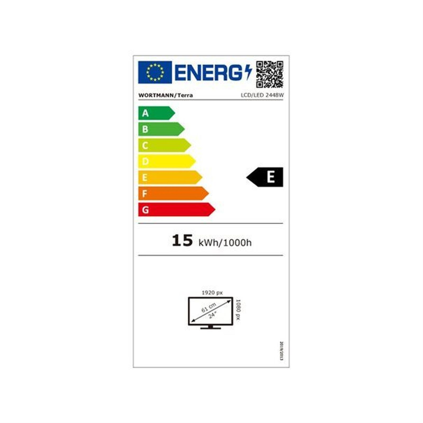 Etichetta energetica con classe di efficienza energetica E per schermo LCD/LED.