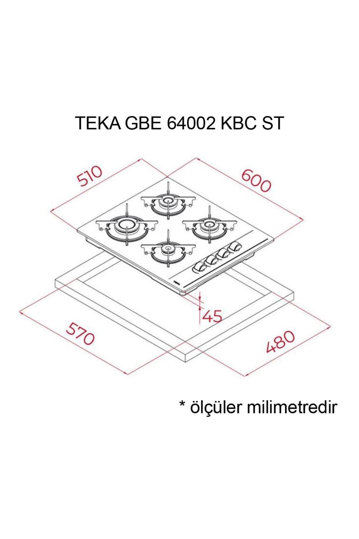 Teka gazlı ocak, ölçüler 51x60x45x57x48 cm.