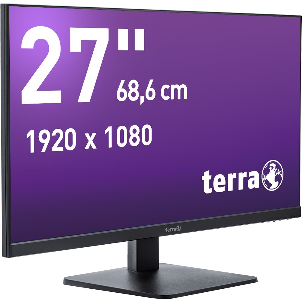 Een 27-inch monitor met 1920x1080 resolutie en Terra-logo.