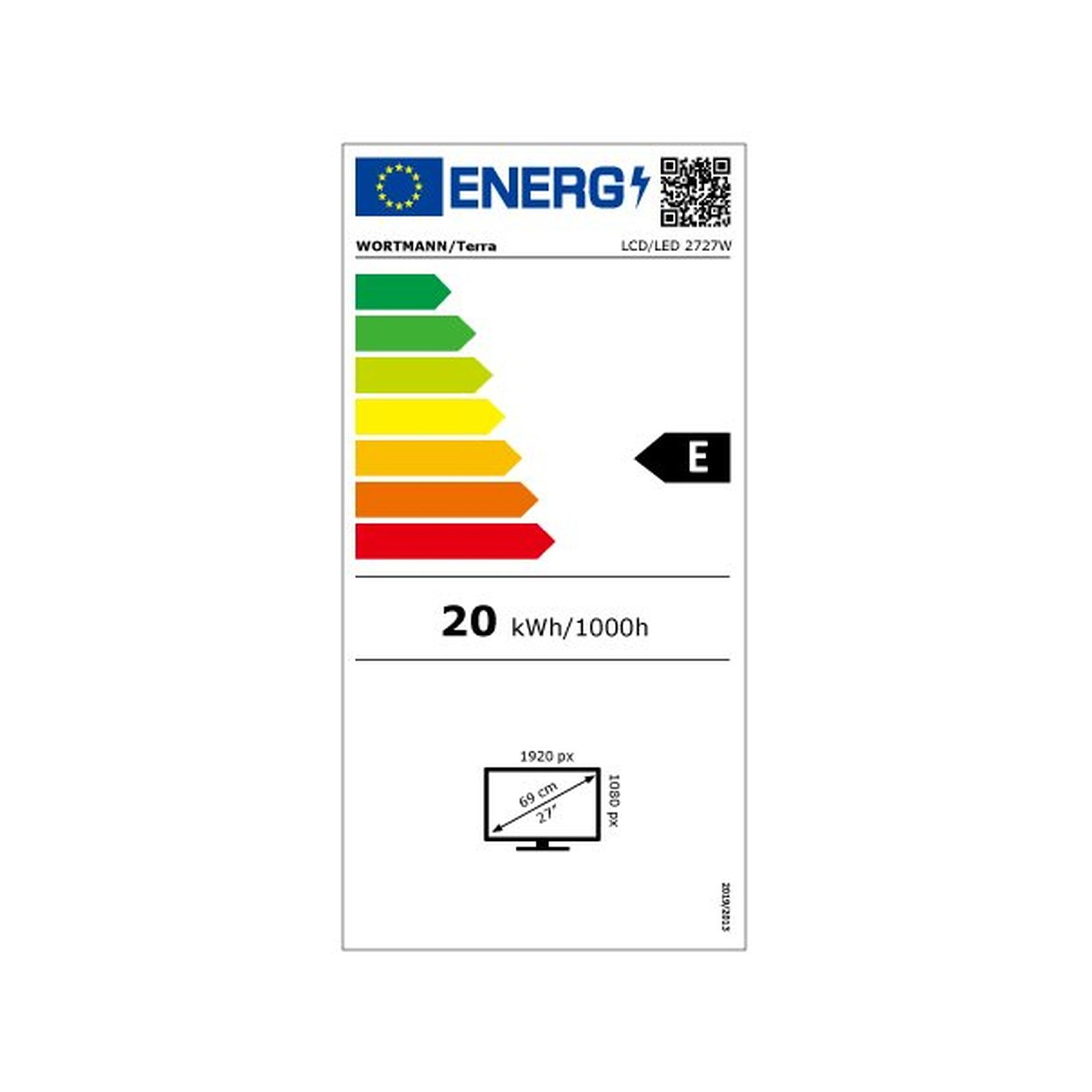 Energie-efficiëntielabel voor een 27-inch monitor met klasse E.