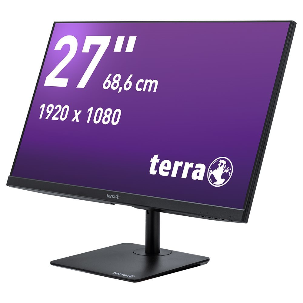 Un monitor de 27 pulgadas con resolución 1920x1080 sobre un soporte negro.